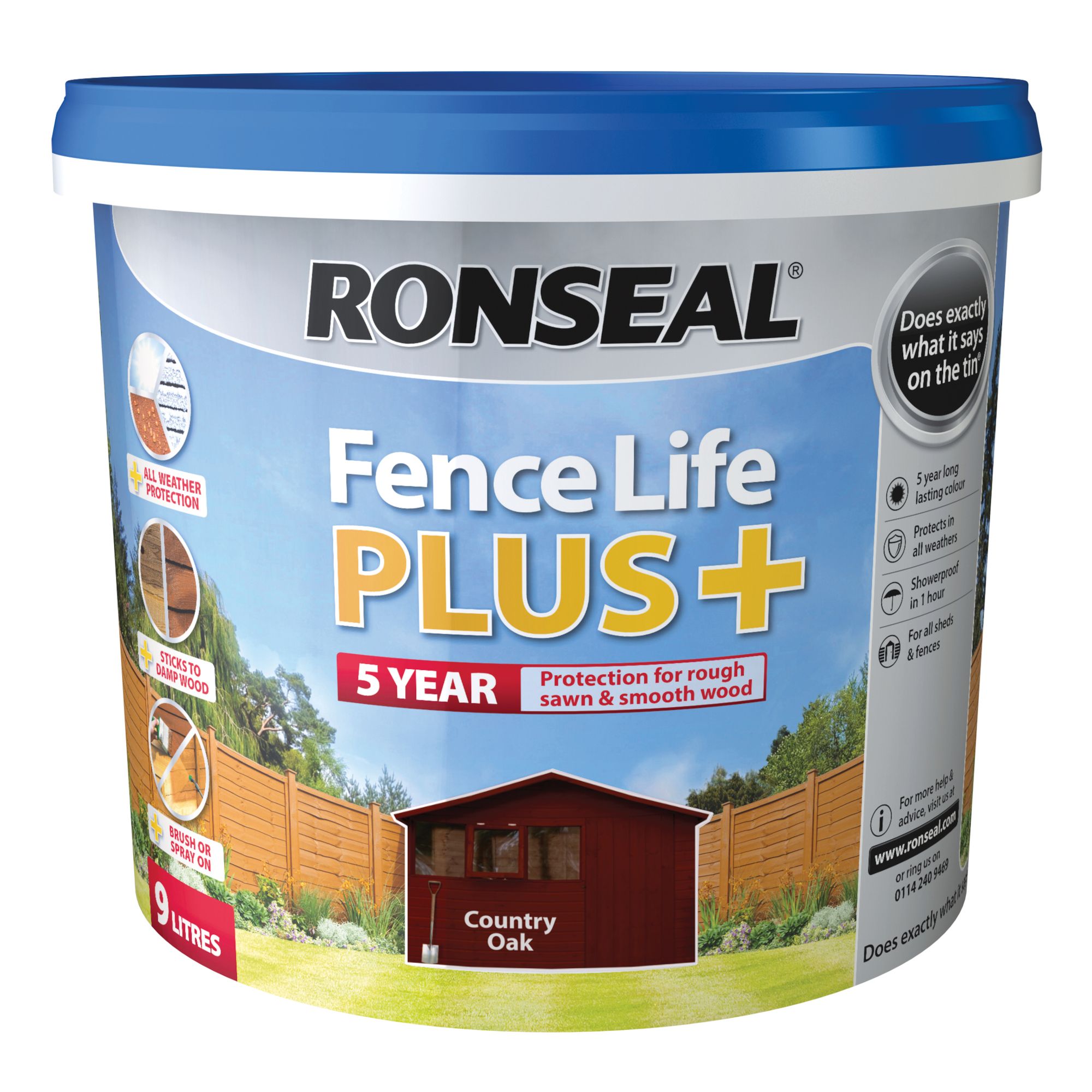 Ronseal Fence Life Plus Country oak Matt Exterior Wood paint, 9L Tub