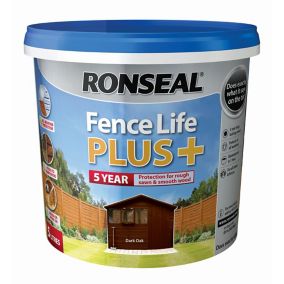Ronseal Fence Life Plus Dark oak Matt Exterior Wood paint, 5L