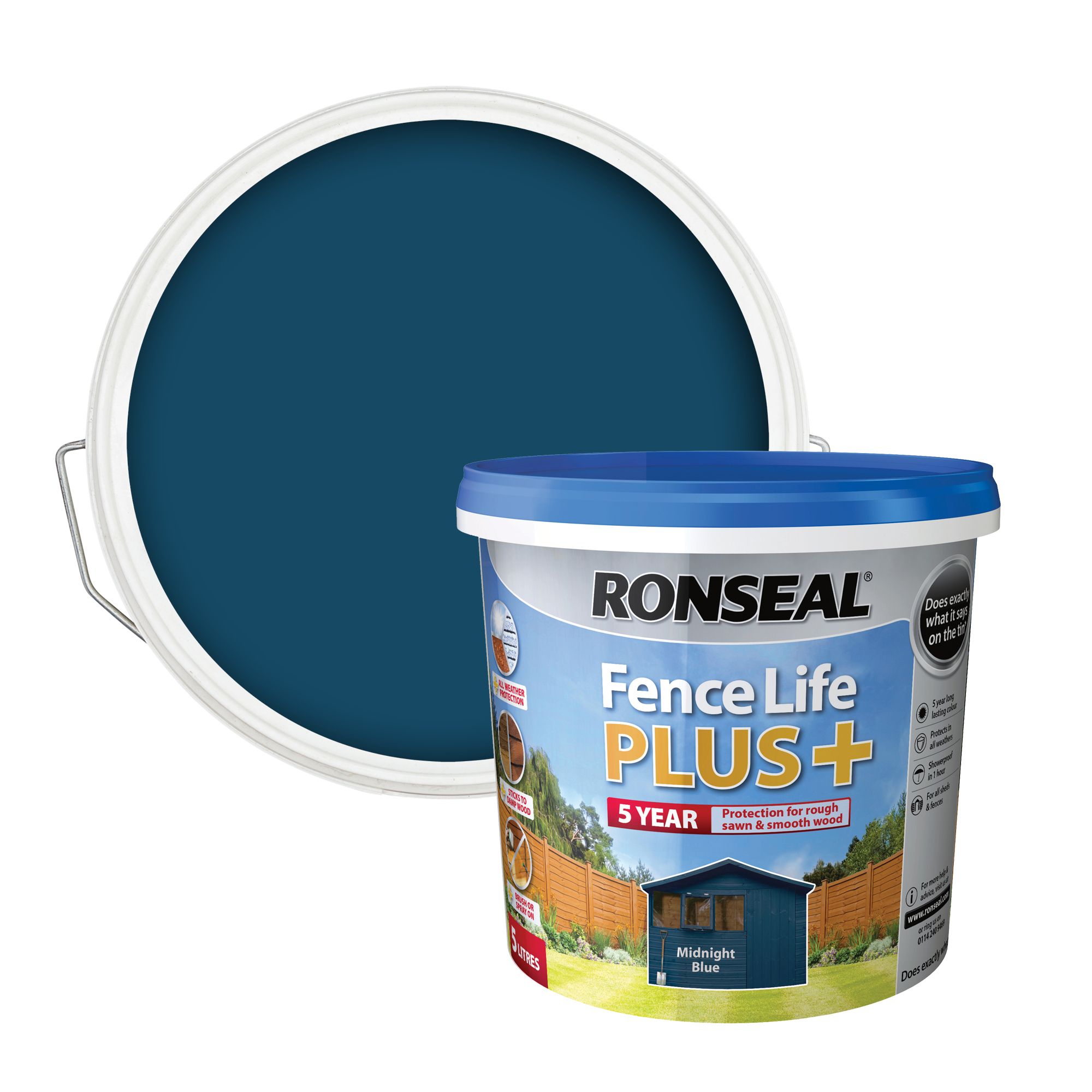 Image of Ronseal Fence Life Plus Midnight blue Matt Exterior Wood paint, 5L
