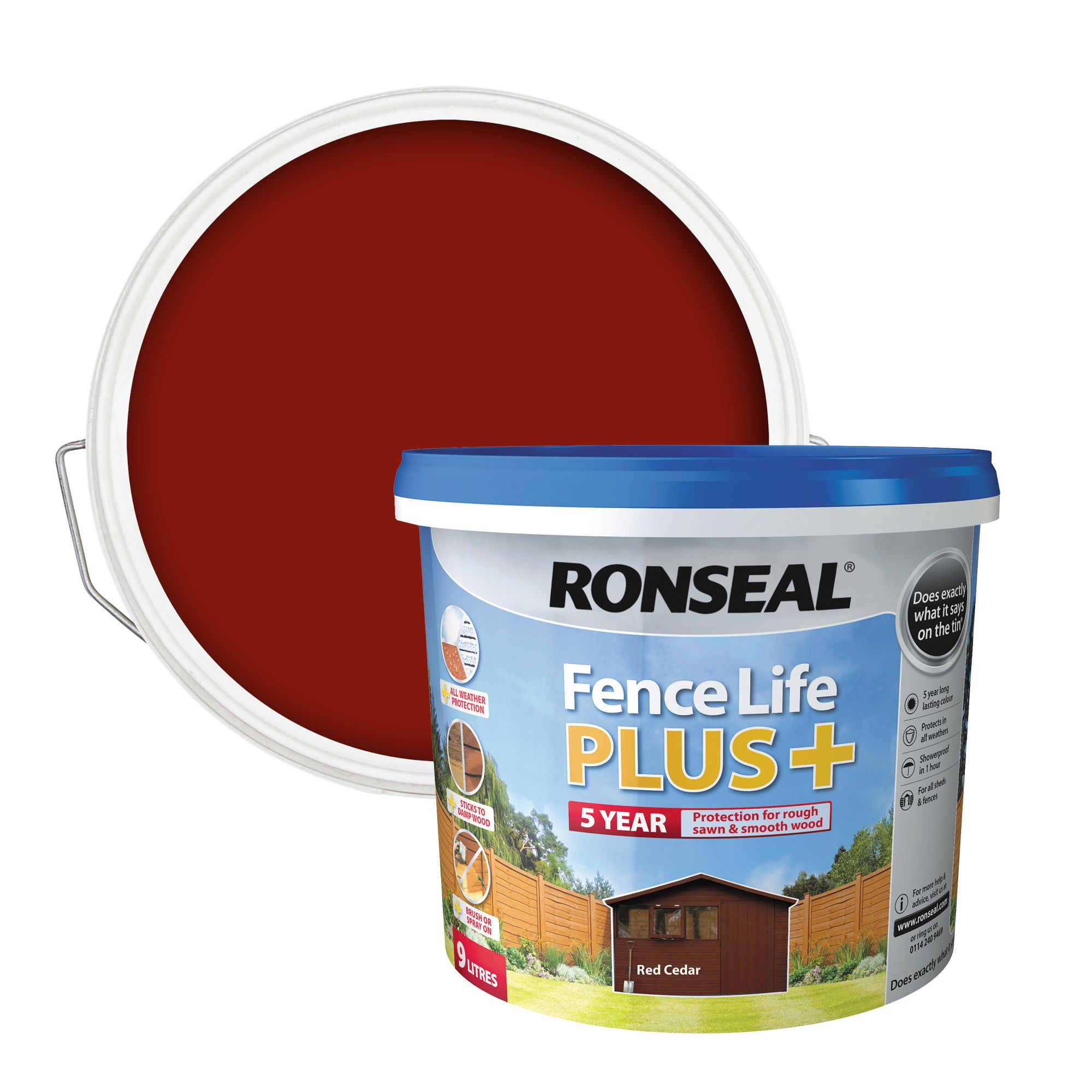 Ronseal Fence Life Plus Red cedar Matt Exterior Wood paint, 9L | DIY at B&Q