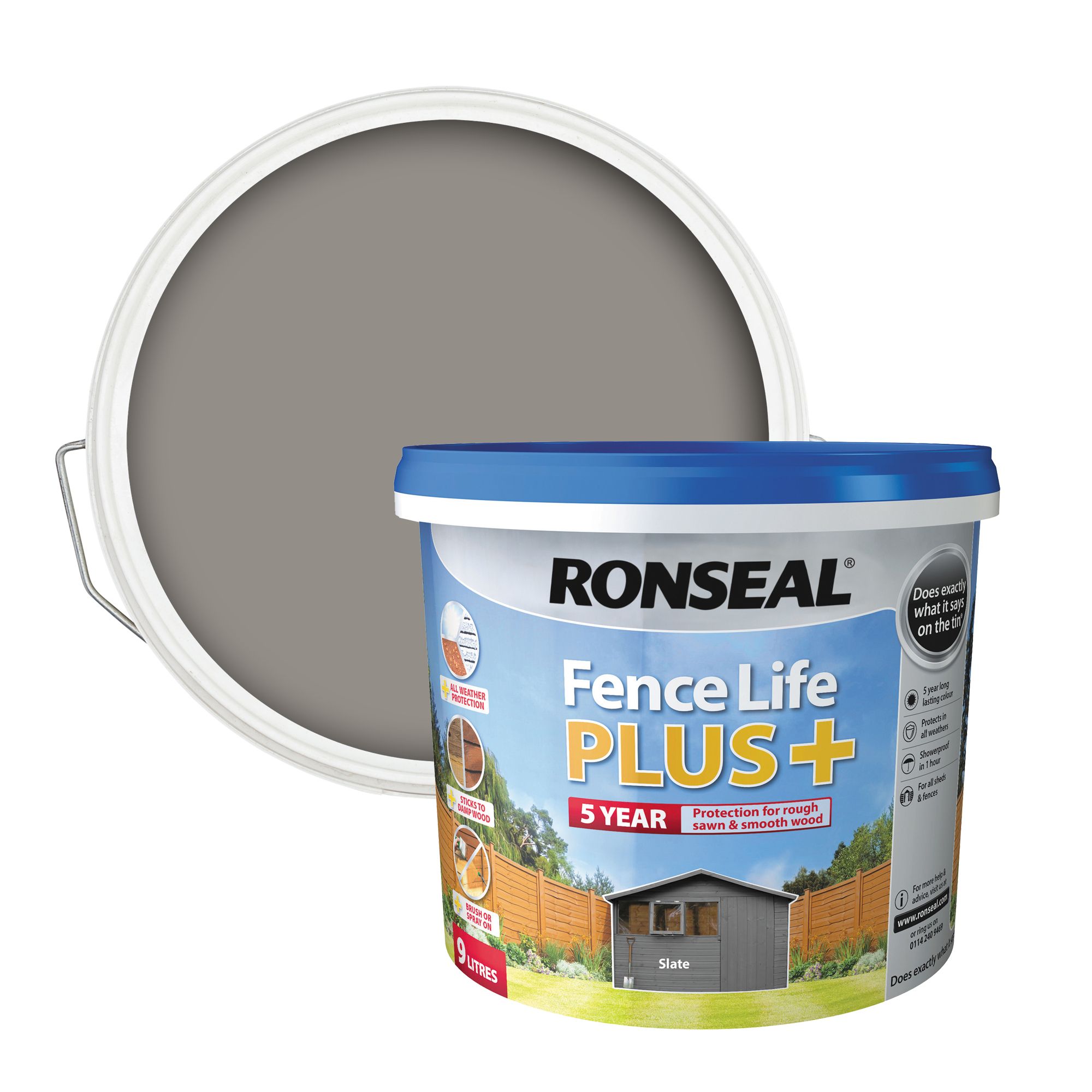 Ronseal Fence Life Plus Slate Matt Exterior Wood paint, 9L Tub