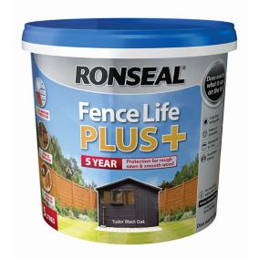 Ronseal Fence Life Plus Tudor black oak Matt Exterior Wood paint, 5L