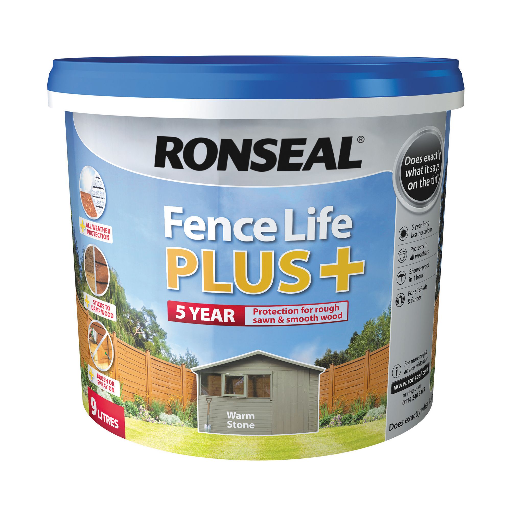 Ronseal Fence Life Plus Warm stone Matt Exterior Wood paint, 5L Tub