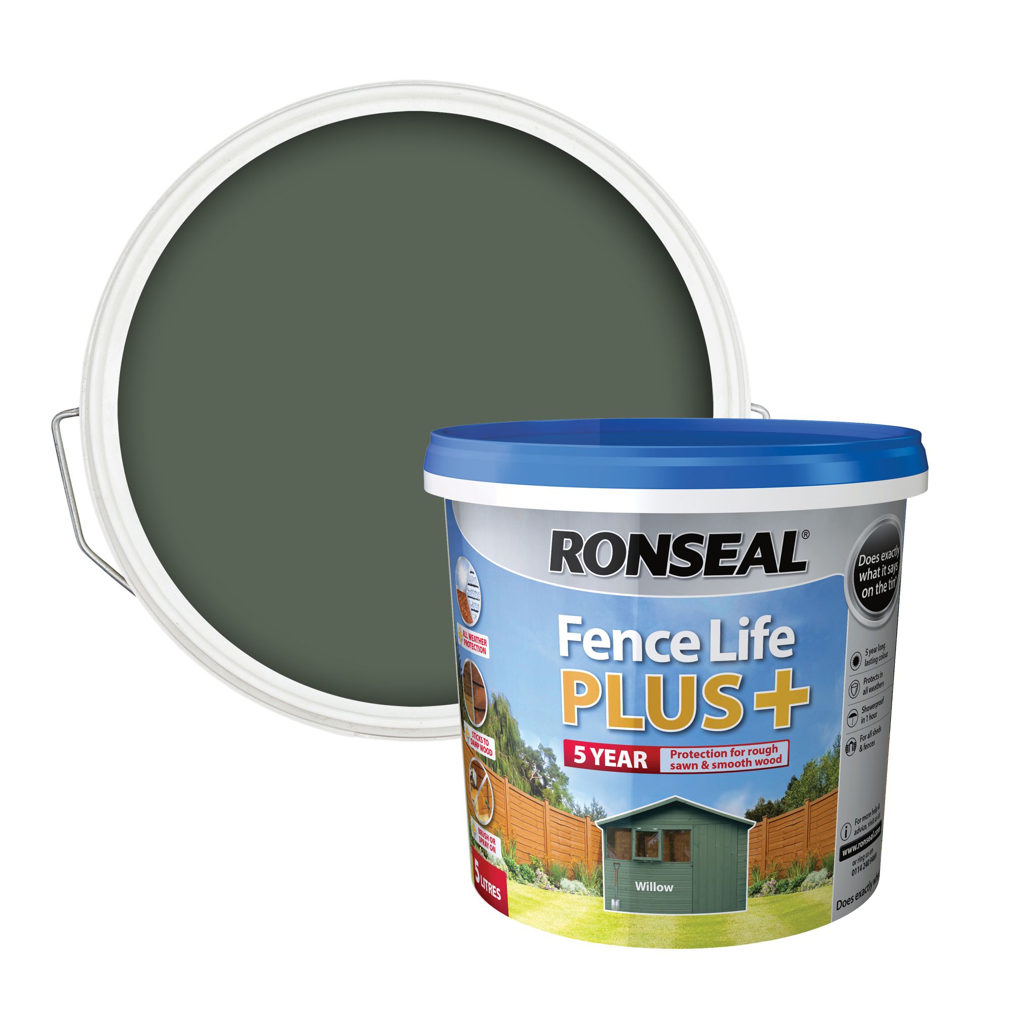 Ronseal Fence Life Plus Willow Matt Exterior Fence & shed Wood paint, 5L Tub