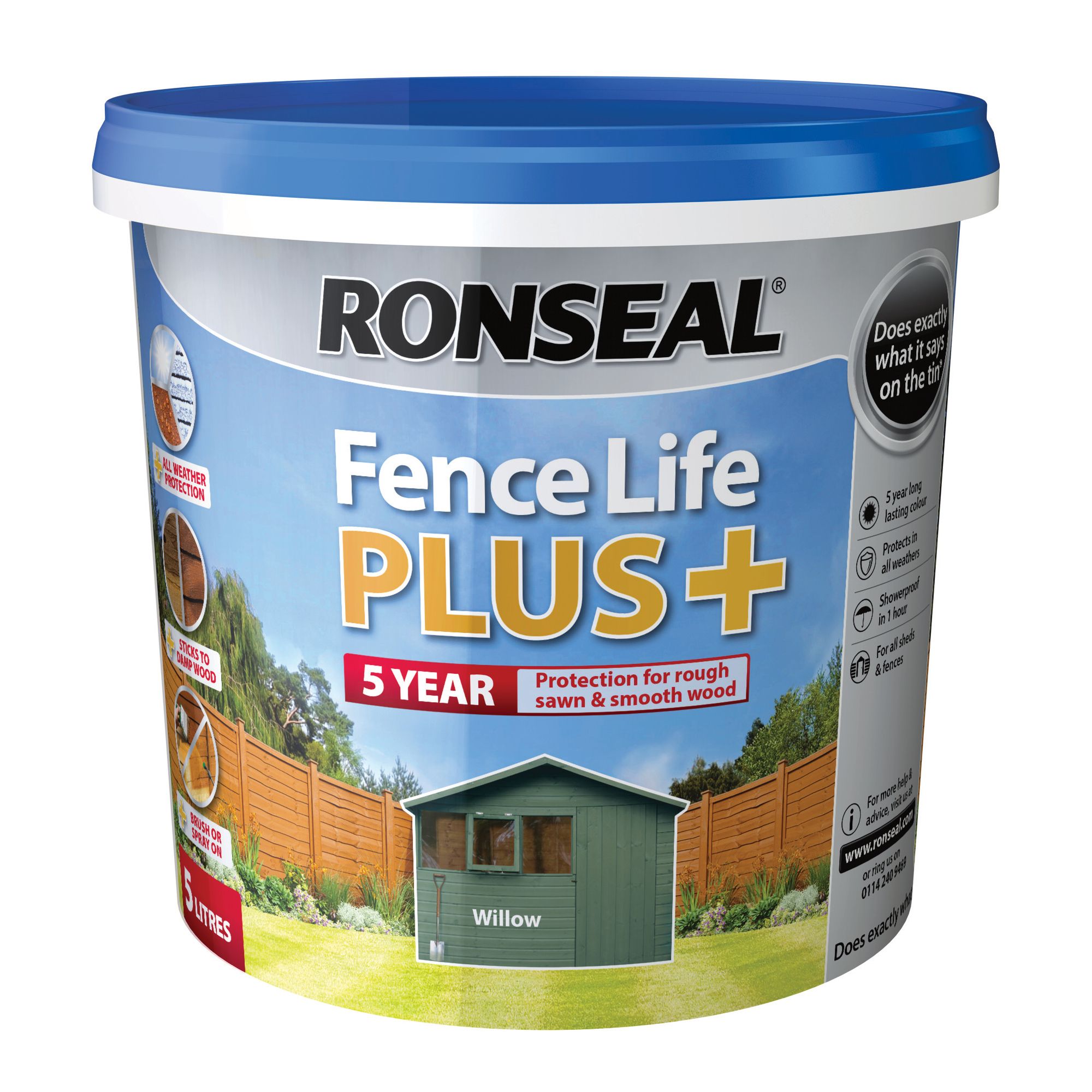 Ronseal Fence Life Plus Willow Matt Exterior Fence & shed Wood paint, 5L Tub