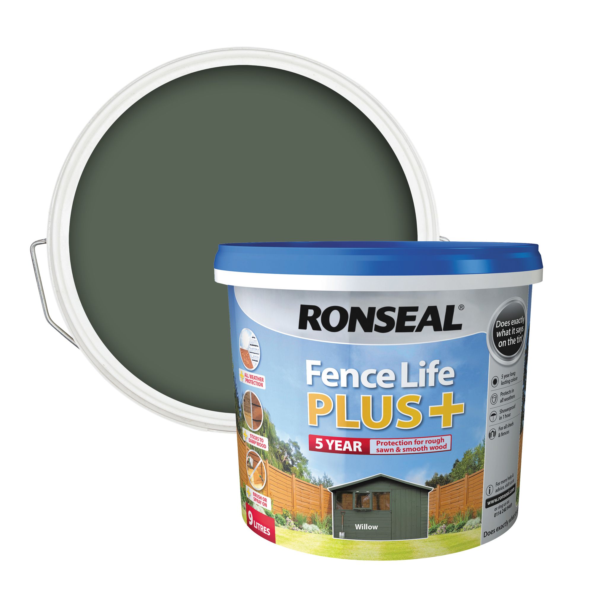 Ronseal Fence Life Plus Willow Matt Exterior Fence & shed Wood paint, 9L Tub