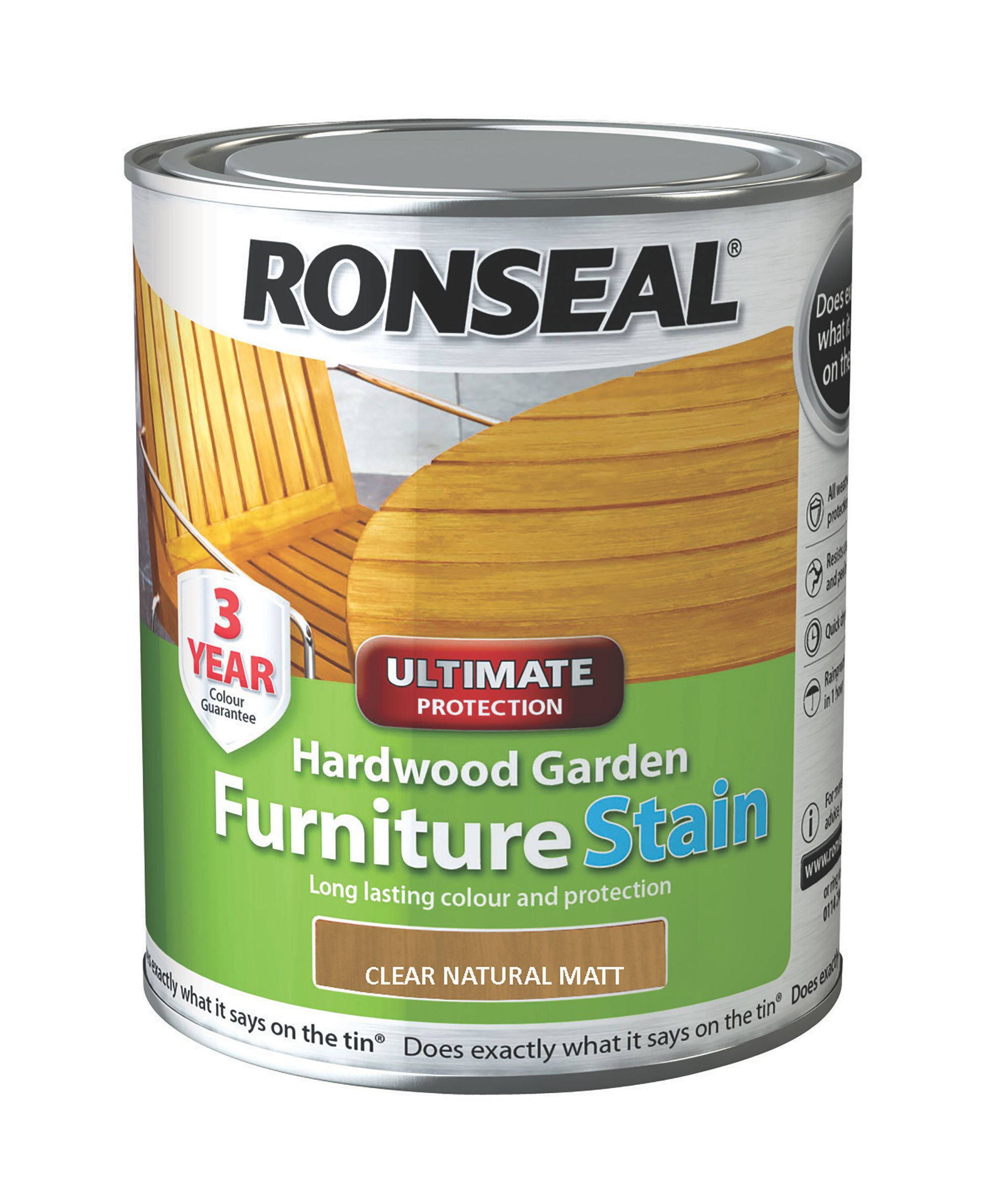 Ronseal Hardwood Natural Matt Quick dry Furniture Wood stain, 750ml