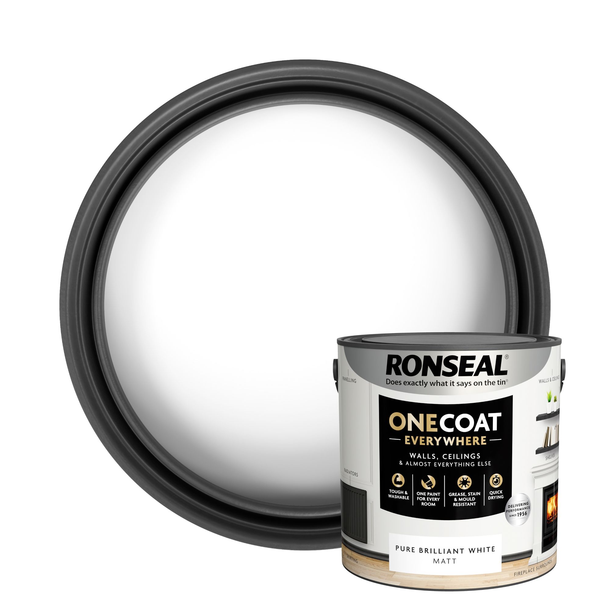 Ronseal One Coat Everywhere Pure Brilliant White Matt Multi-surface Emulsion paint, 2.5L