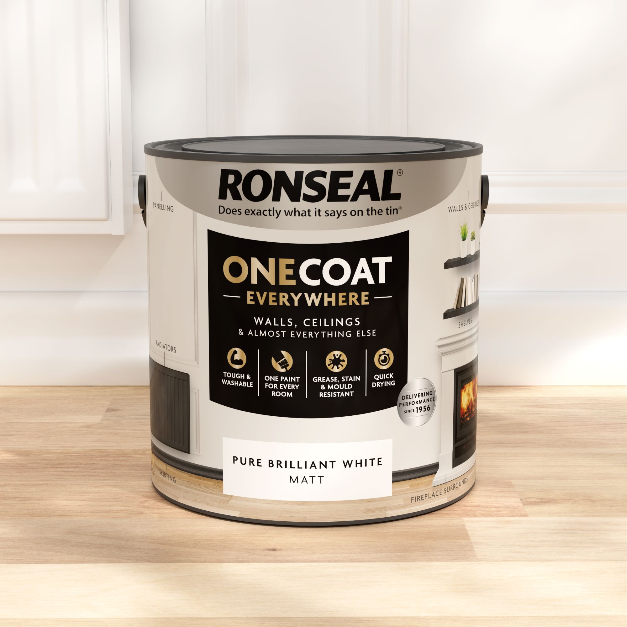 Ronseal One Coat Everywhere Pure Brilliant White Matt Multi-surface Emulsion paint, 2.5L