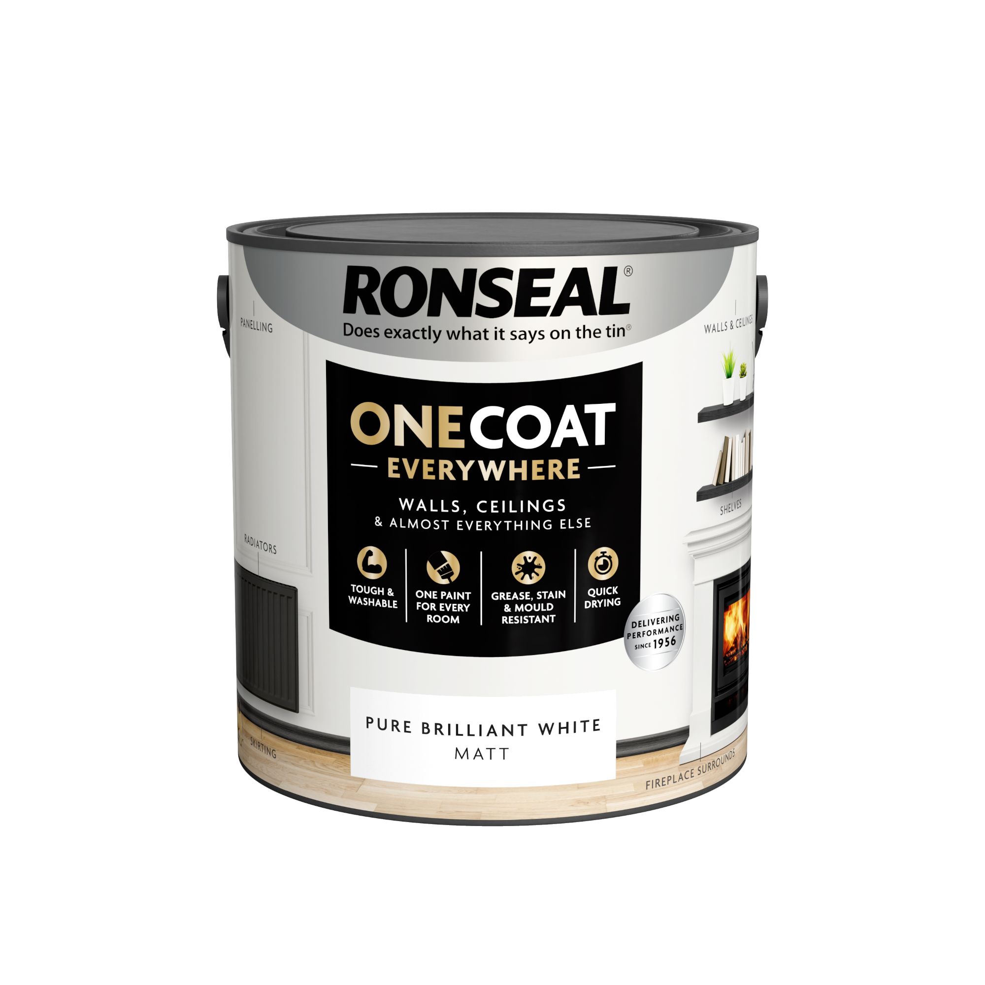 Ronseal One Coat Everywhere Pure Brilliant White Matt Multi-surface Emulsion paint, 2.5L
