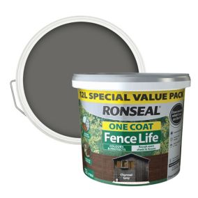 Ronseal One Coat Fence Life Charcoal grey Matt Exterior Wood paint, 12L Tub