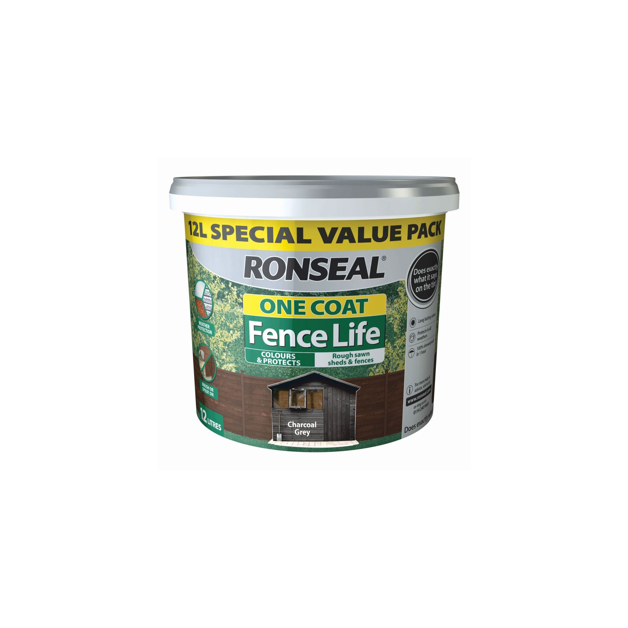 Ronseal One Coat Fence Life Charcoal grey Matt Exterior Wood paint, 12L ...