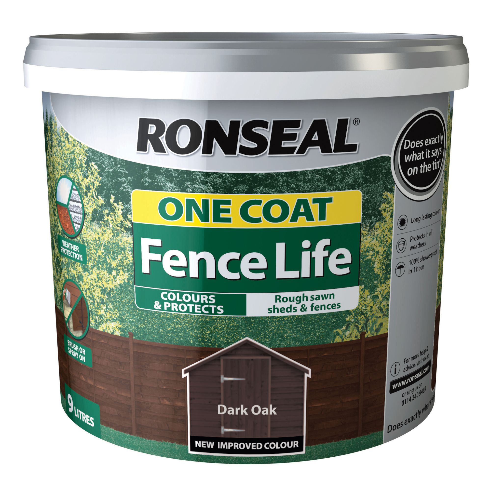 Ronseal One Coat Fence Life Dark oak Matt Exterior Wood paint, 9L