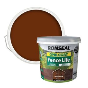 Ronseal One Coat Fence Life Medium oak Matt Exterior Wood paint, 5L Tub