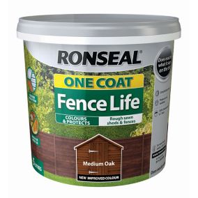 Ronseal One Coat Fence Life Medium oak Matt Exterior Wood paint, 5L