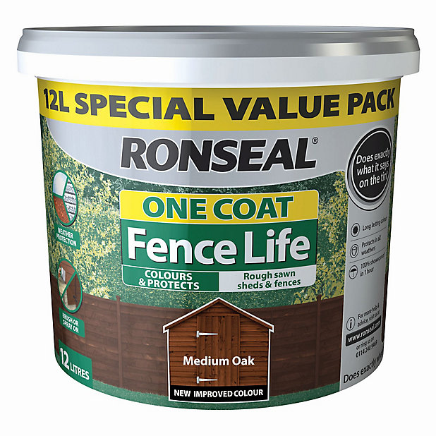Ronseal One Coat Fence Life Medium Oak Matt Shed Treatment 12l Diy At B Q - Ronseal Fence Paint Colours Available