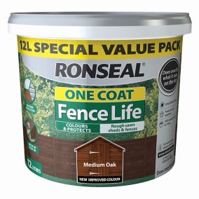 Ronseal One Coat Fence Life Medium oak Matt Fence & shed Treatment, 12L