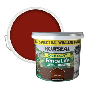 Ronseal One Coat Fence Life Red cedar Matt Exterior Fence & shed Wood paint, 12L Tub