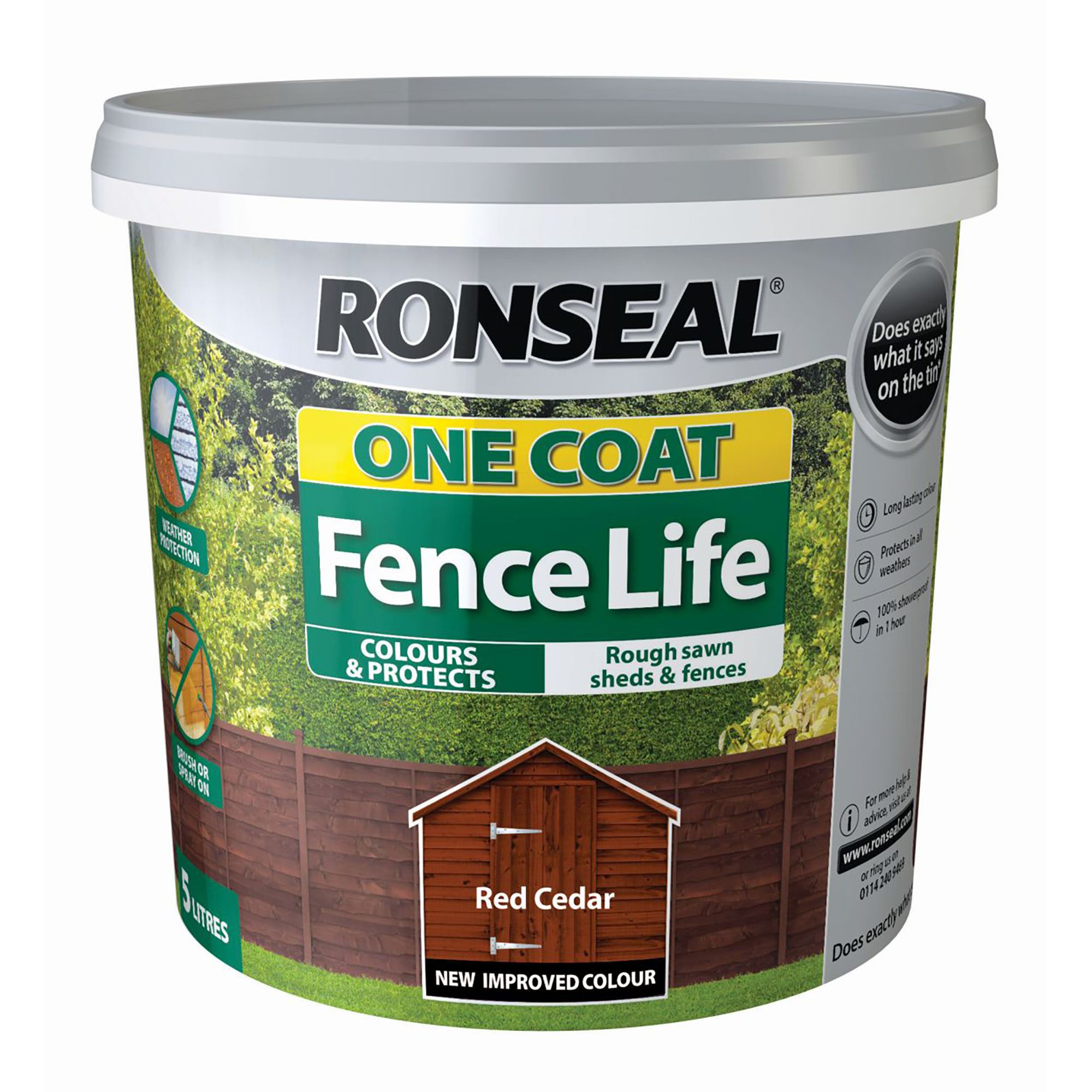 Ronseal One Coat Fence Life Red cedar Matt Exterior Wood paint, 5L Tub