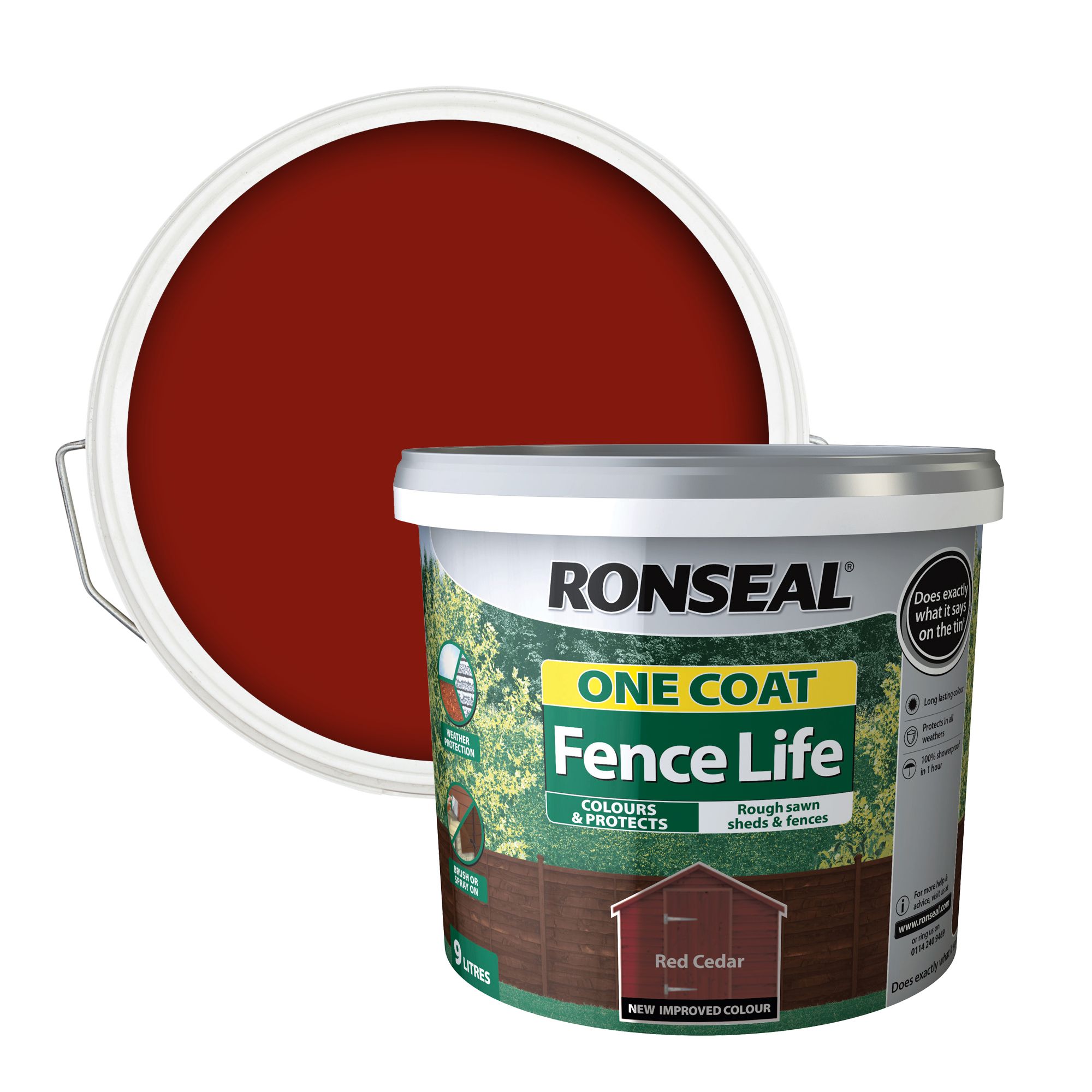 Ronseal One Coat Fence Life Red cedar Matt Exterior Wood paint, 9L Tub