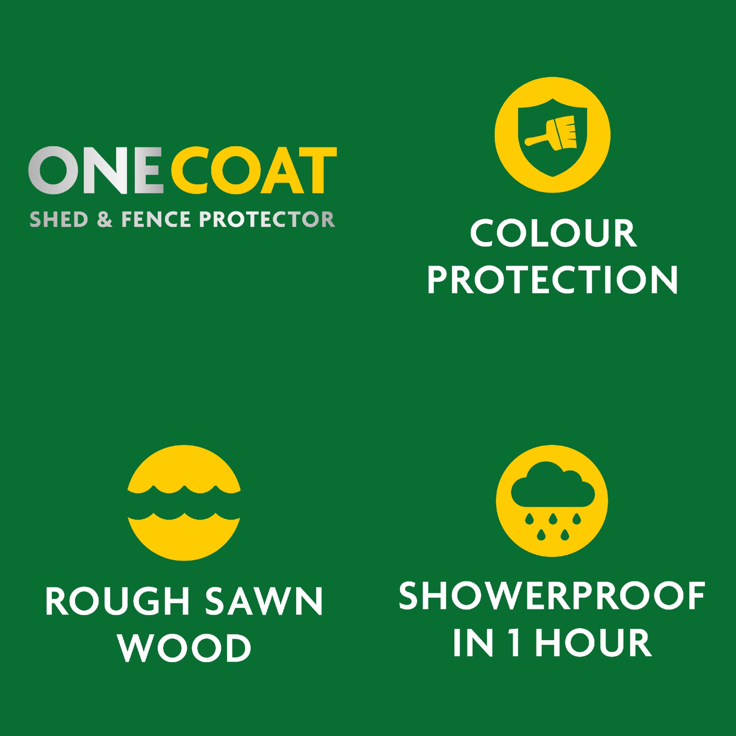 Ronseal One Coat Forest Green Matt Medium base Exterior Shed & fence Protector Wood paint, 5L Tub