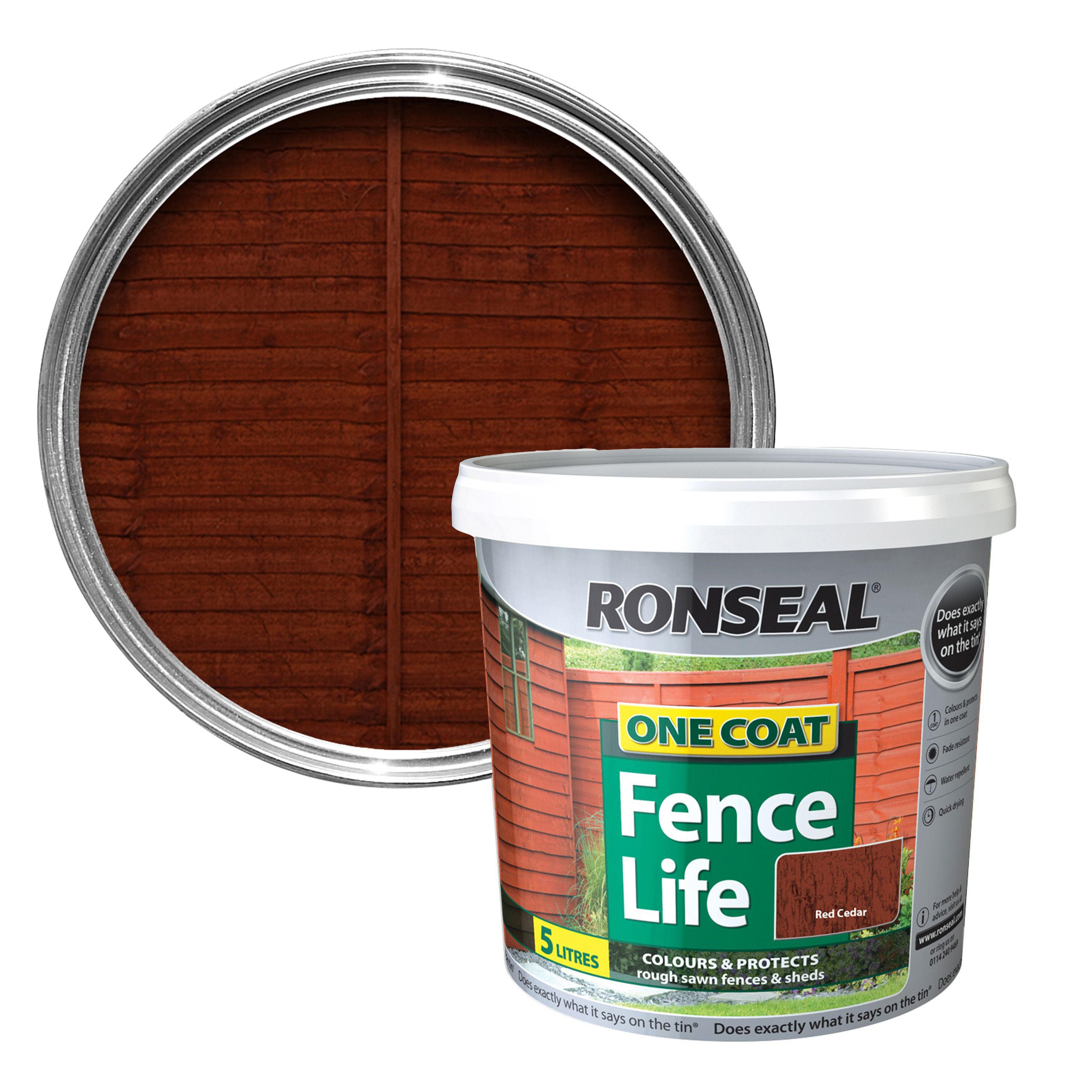Ronseal One Coat Red cedar Matt Shed & fence stain 5L DIY at B&Q
