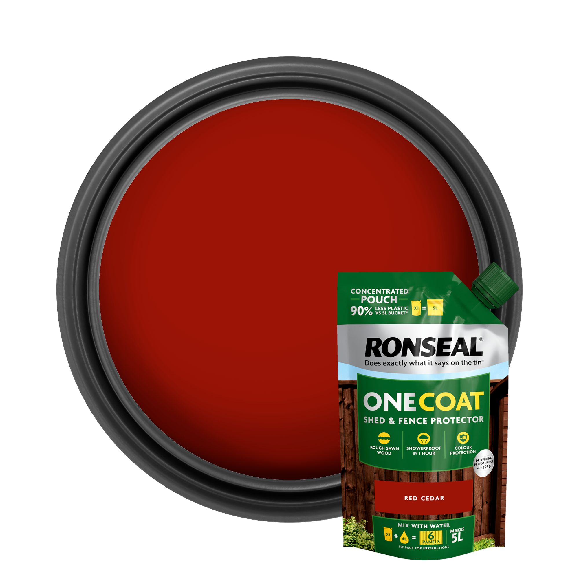 Ronseal One Coat Refill Red Cedar Matt Exterior Shed & fence Protector Wood paint, 950ml Pouch