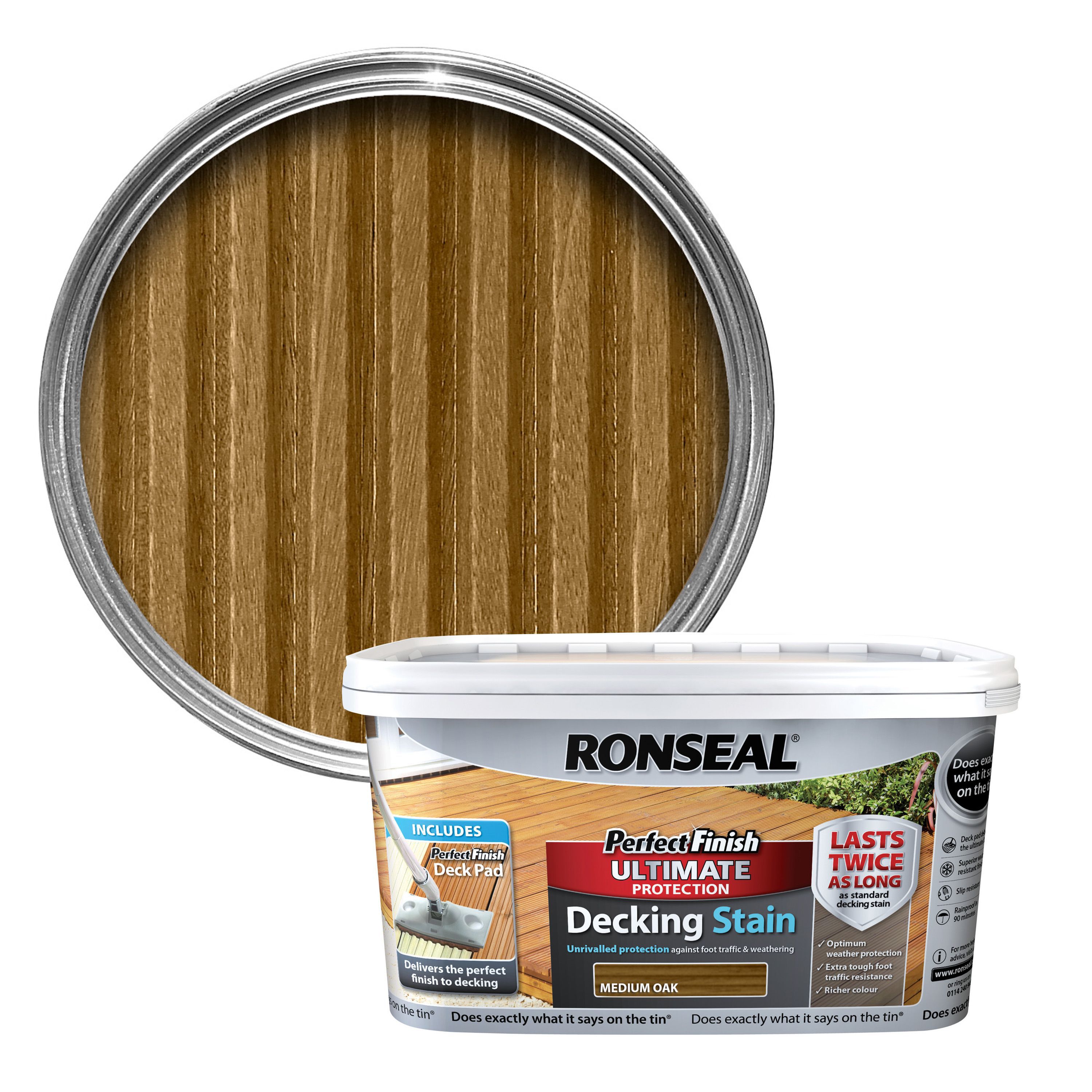 Ronseal Perfect finish Medium oak Decking Wood stain, 2.5L