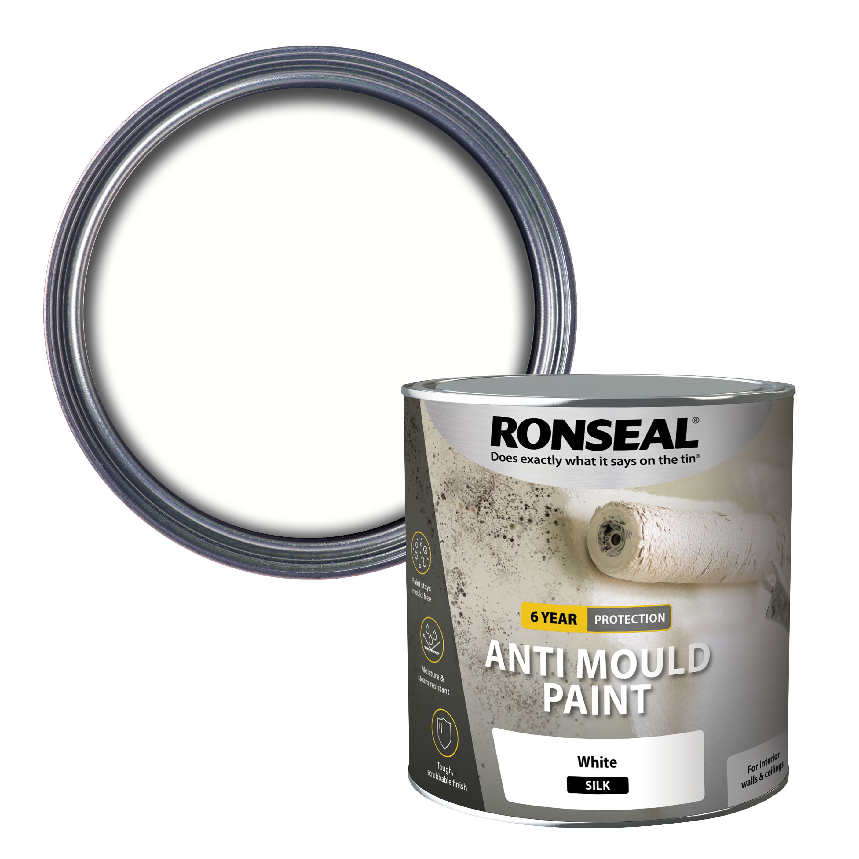 Ronseal Problem wall White Silk Anti-mould paint, 2.5L