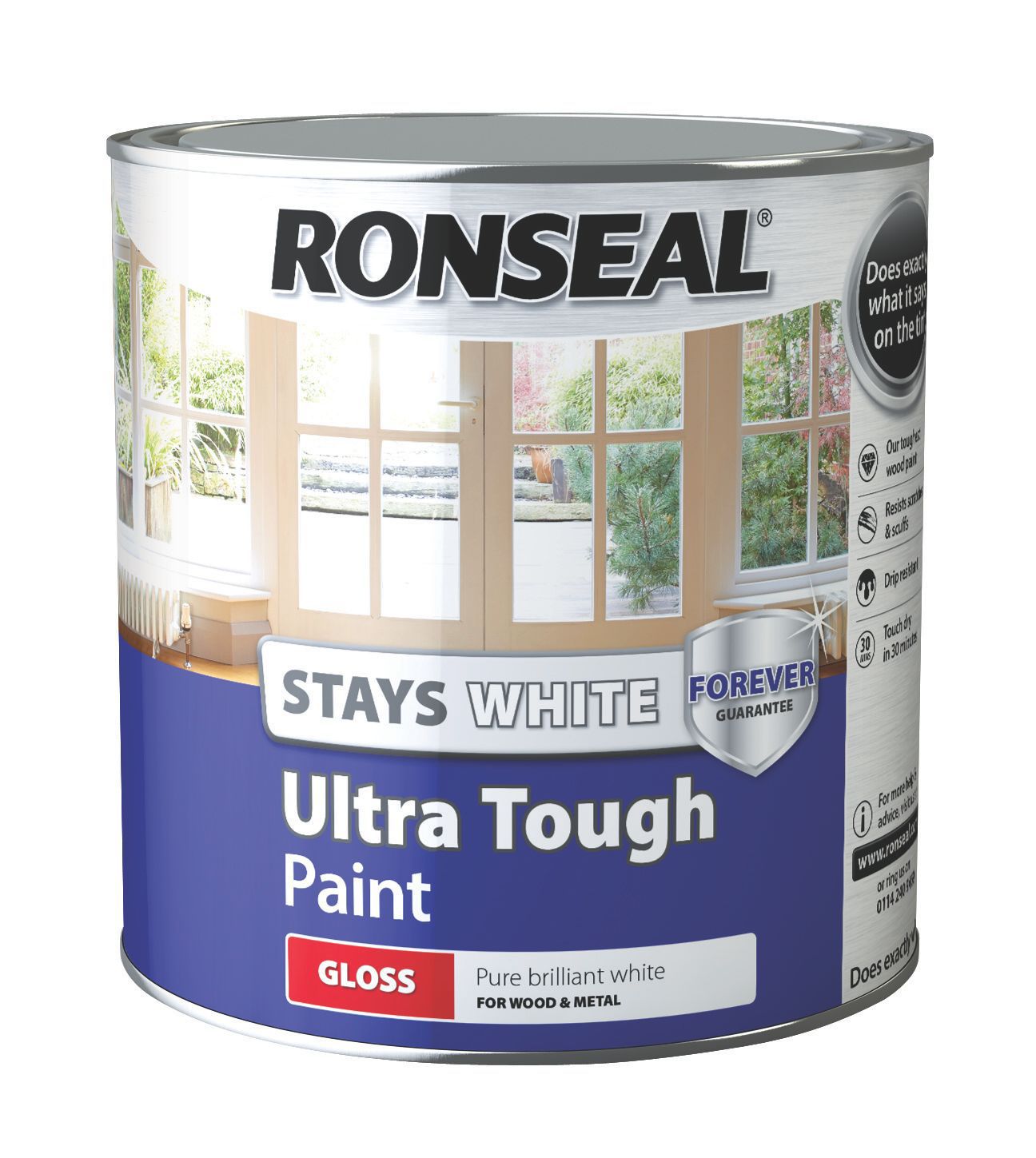 Ronseal Pure brilliant white Gloss Metal & wood paint, 2.5L DIY at B&Q
