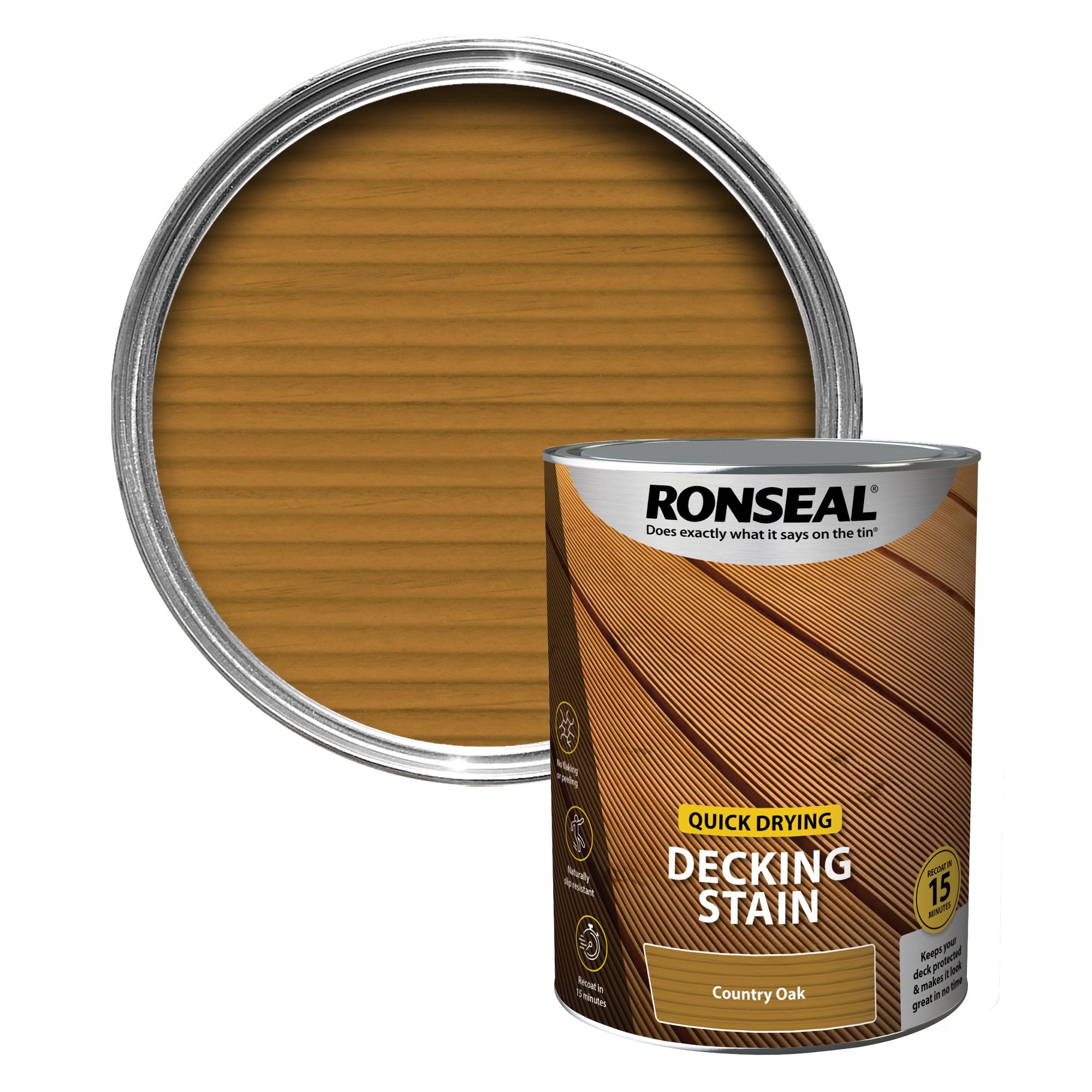 Ronseal Quickdrying Country oak Matt Decking Wood stain, 5L DIY at B&Q