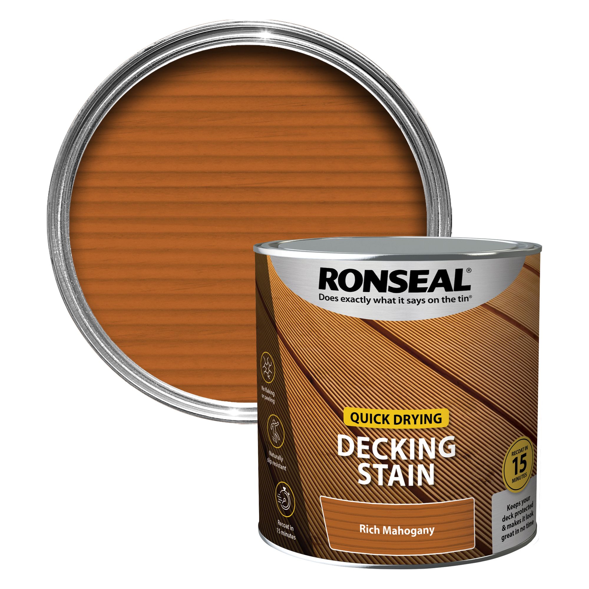 Ronseal Quick-drying Rich Mahogany Matt Decking Wood Stain, 2.5L | DIY ...