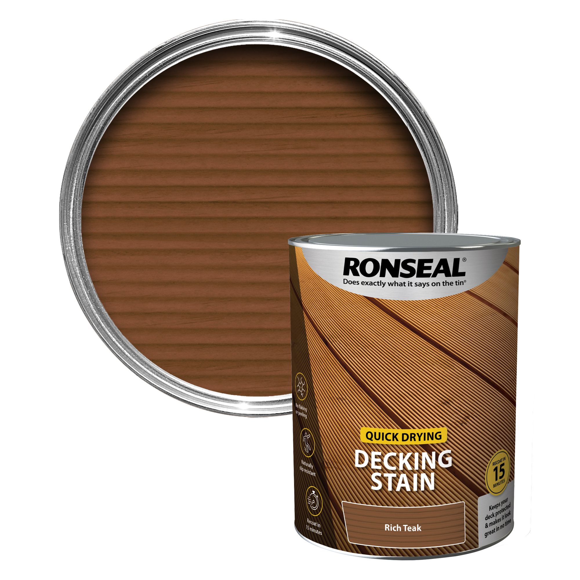 Ronseal Quick drying Rich Teak Matt Decking Wood Stain 5L DIY At B Q