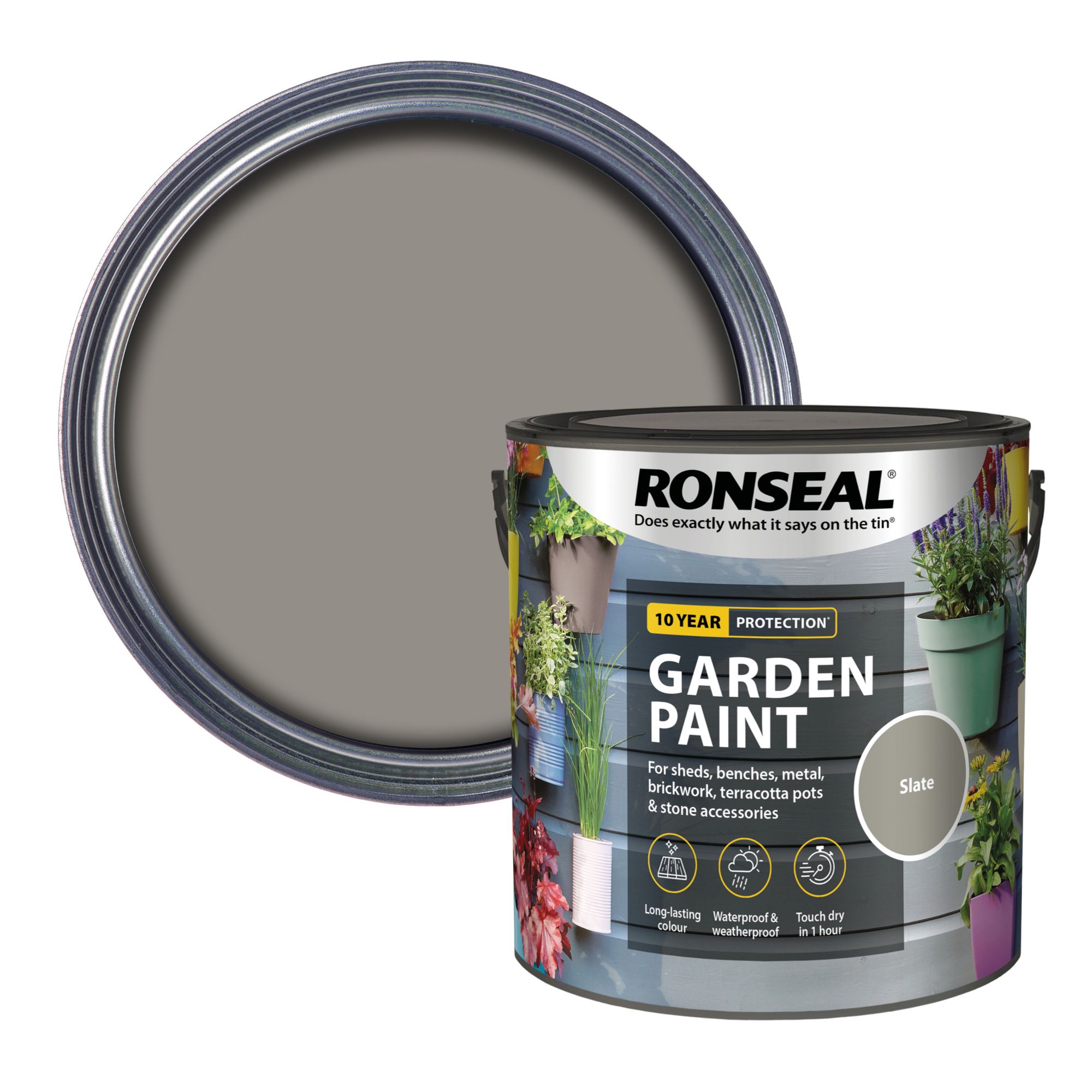 Ronseal Slate Matt Multi-surface Exterior Protector Garden paint, 2.5L Tin