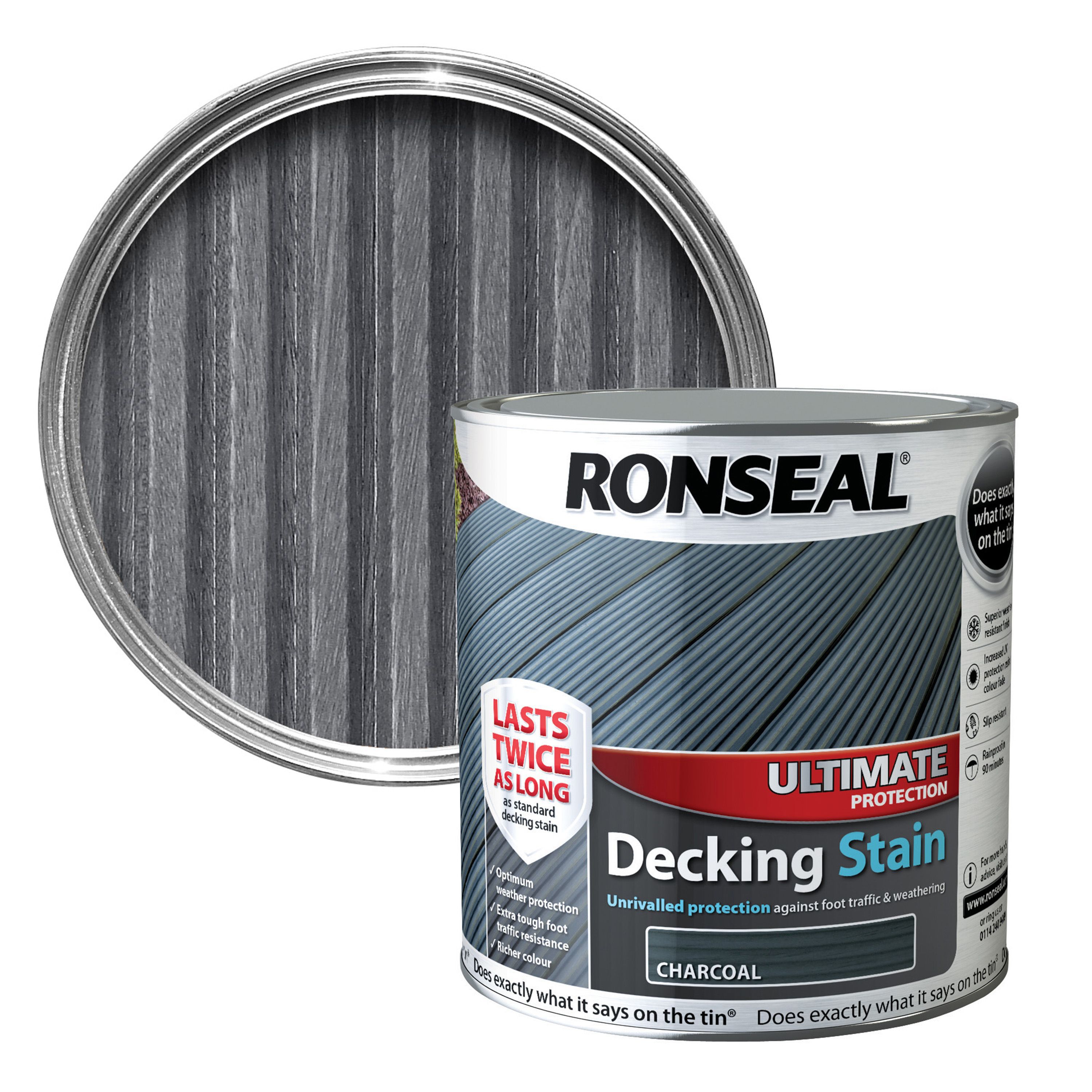 Ronseal Ultimate Charcoal Matt Decking Wood stain, 2.5L
