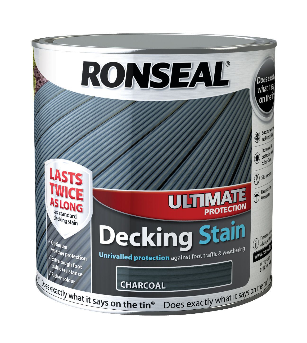 Ronseal Ultimate Charcoal Matt Decking Wood stain, 2.5L