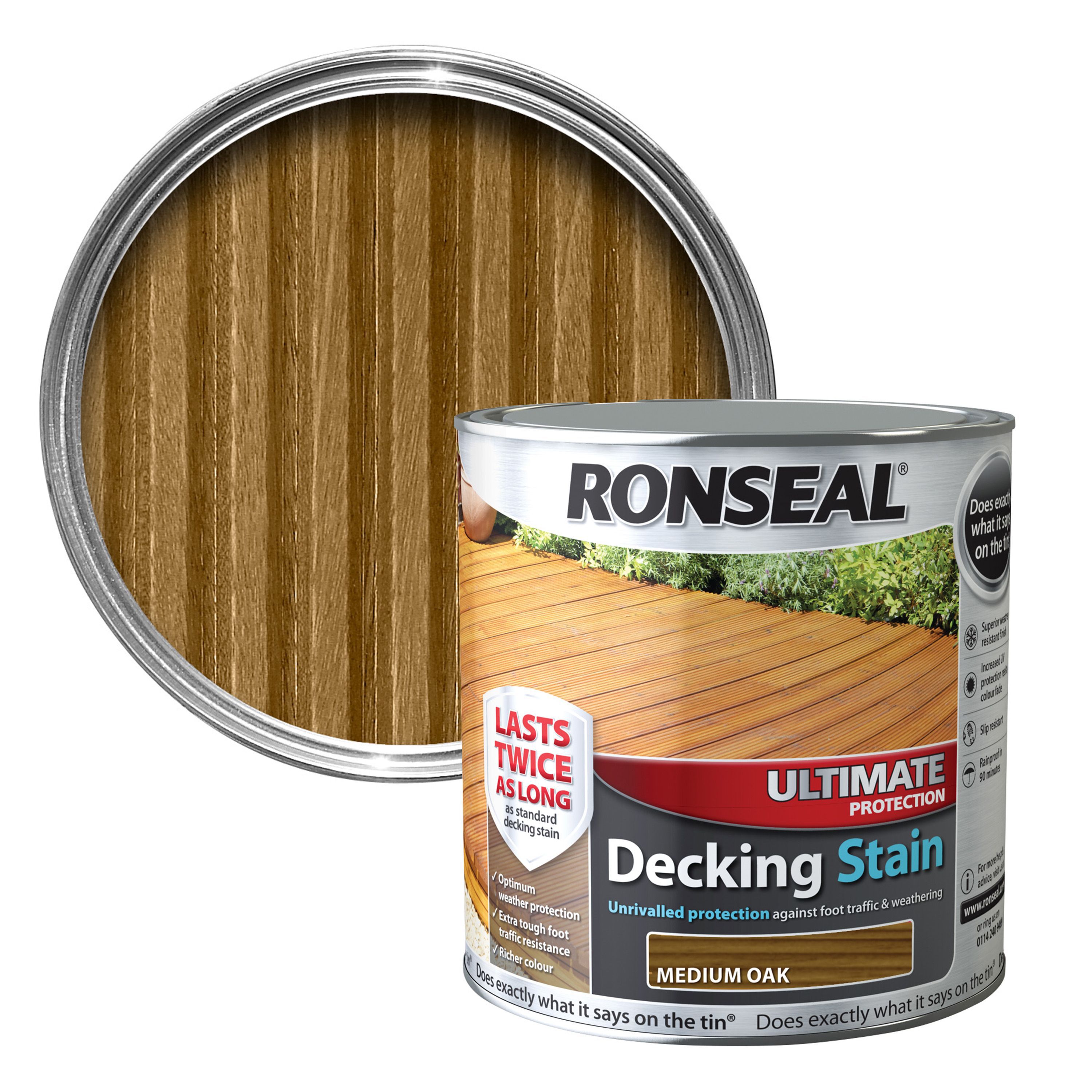 Ronseal Ultimate Medium oak Matt Decking Wood stain, 5L
