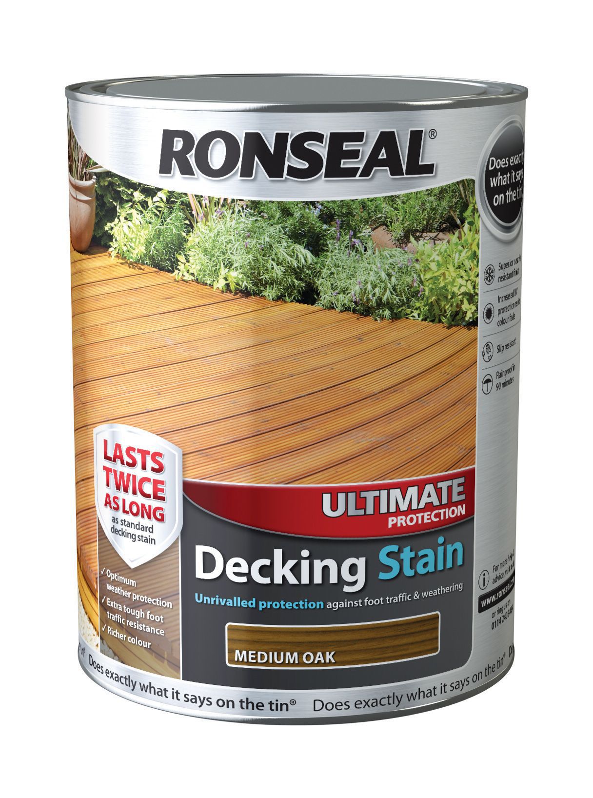 Ronseal Ultimate Medium oak Matt Decking Wood stain, 5L