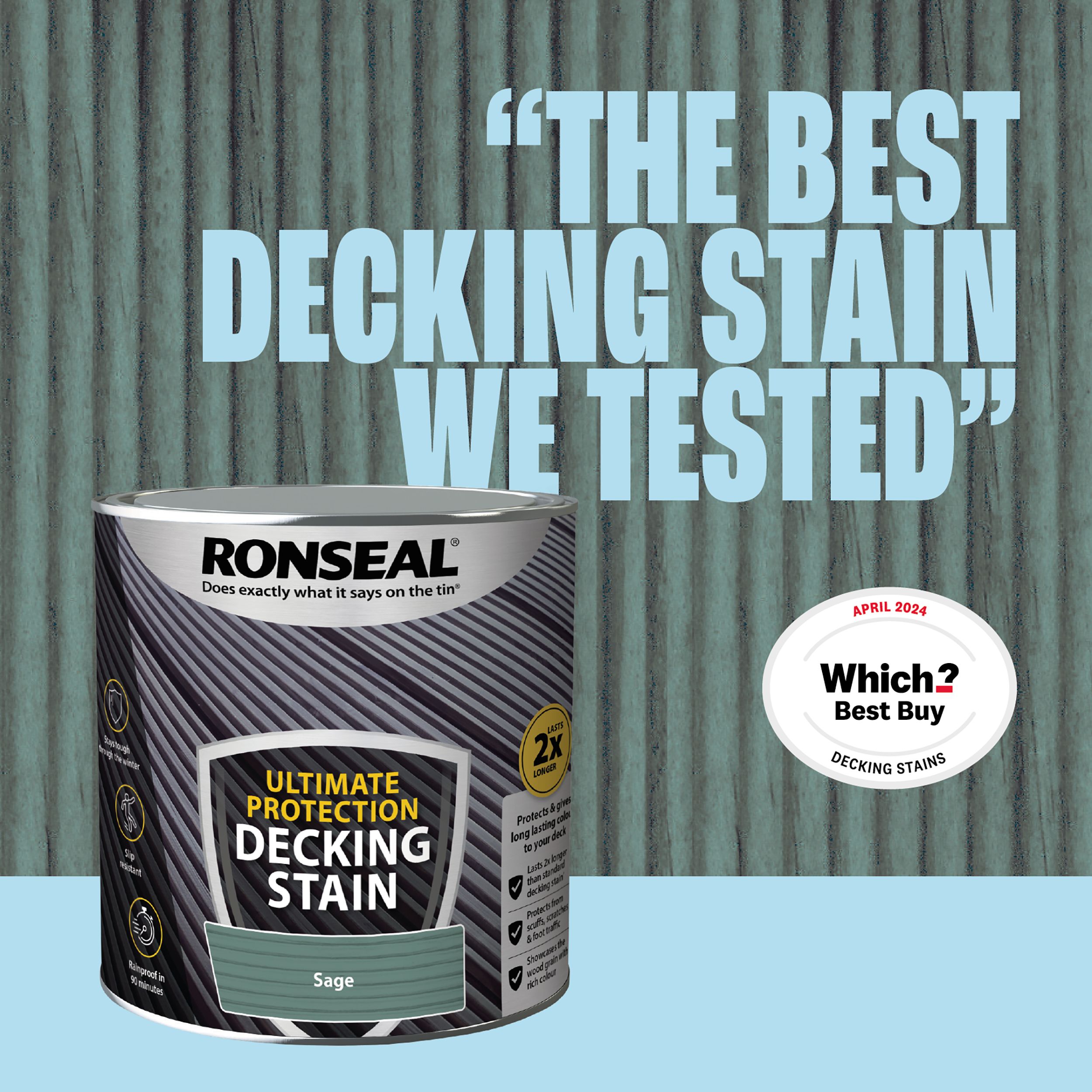 Ronseal Ultimate protection Sage Matt Decking Wood stain, 2.5L