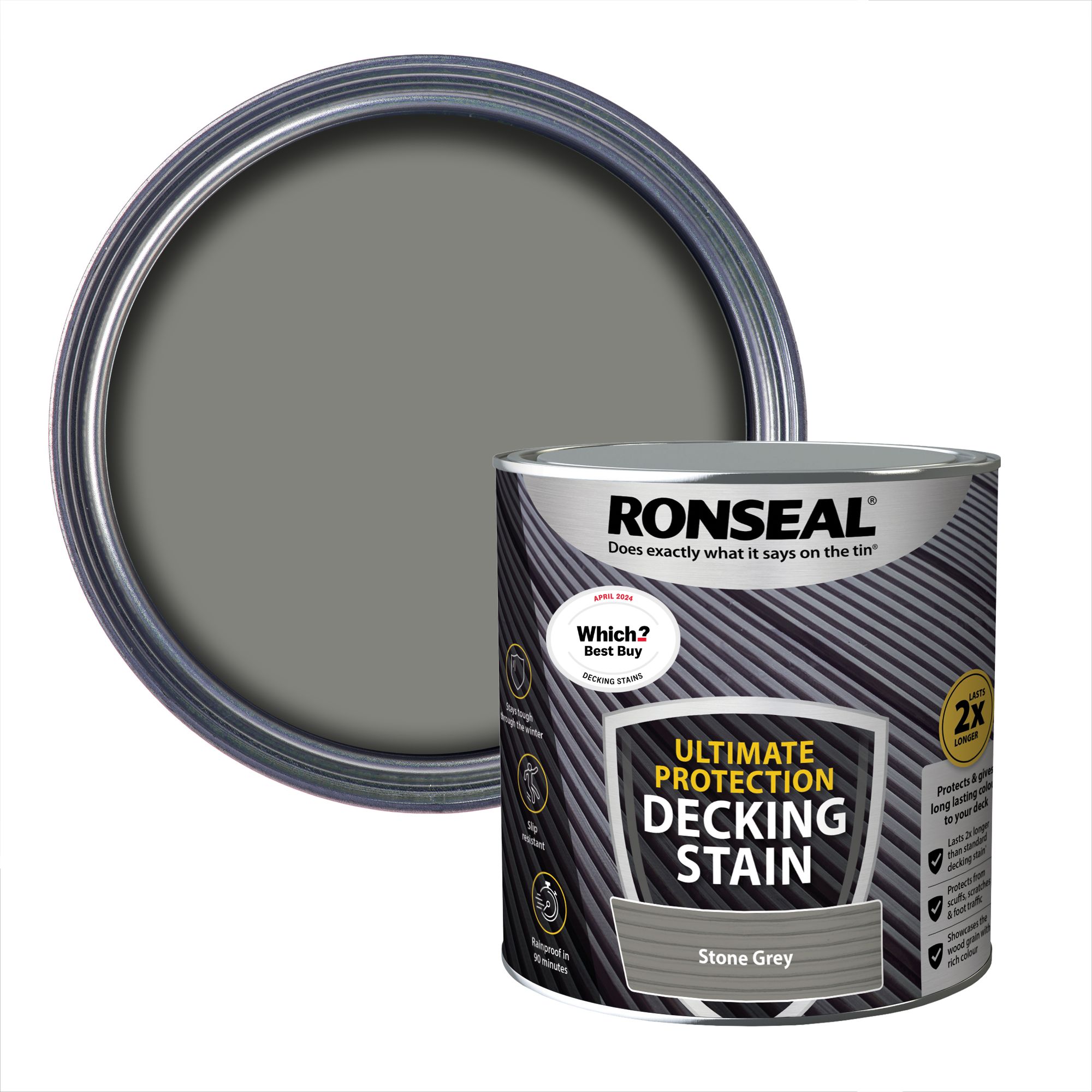 Ronseal Ultimate protection Stone grey Matt Decking Wood stain, 2.5L