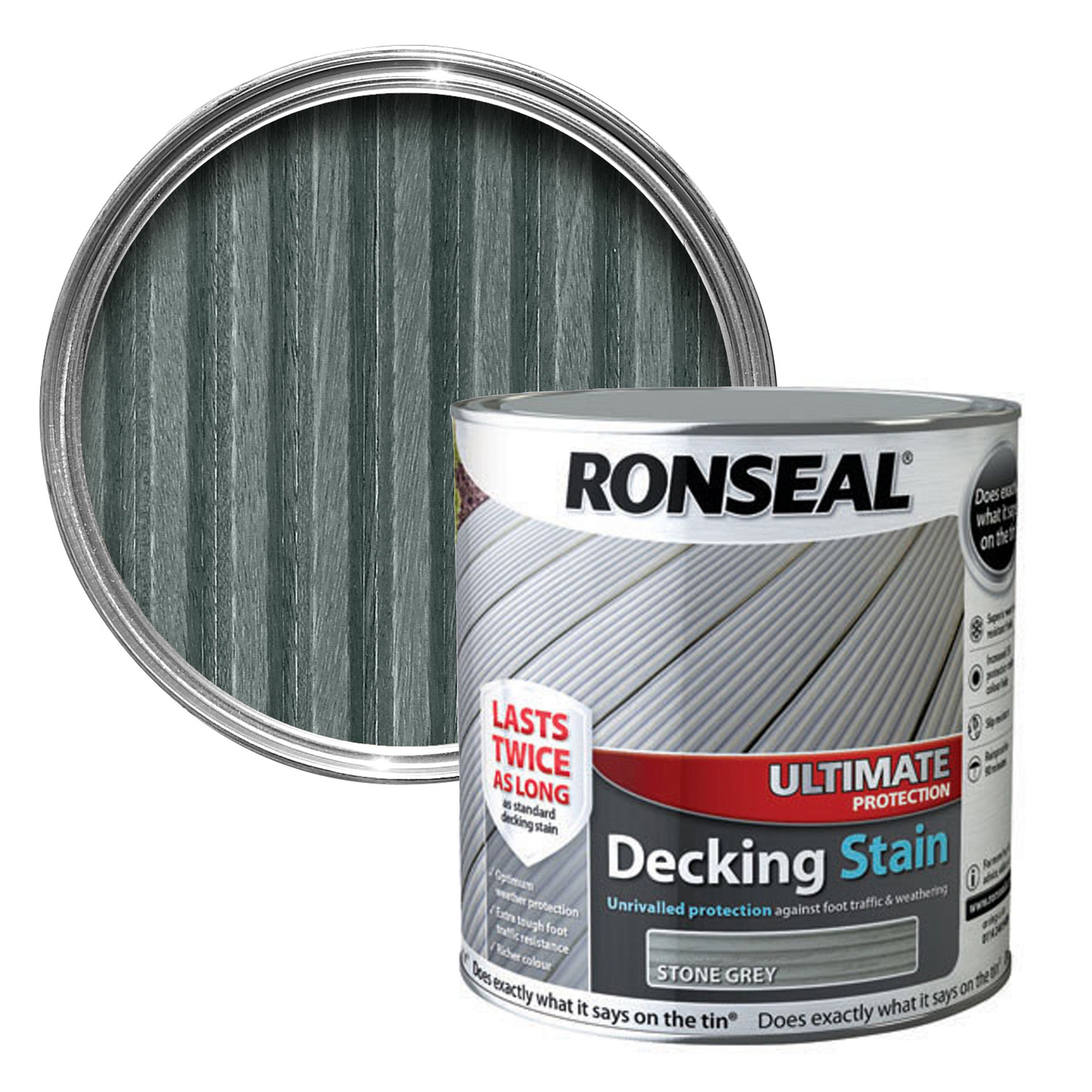 Ronseal Ultimate Stone grey Matt Decking Wood stain, 2.5L