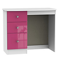 Rosa High gloss pink & white 3 Drawer Dressing table (H)800mm (W)930mm (D)410mm