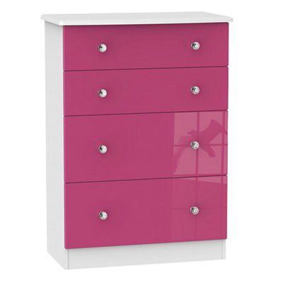 Rosa High gloss pink & white 4 Drawer Chest of drawers (H)1080mm (W ...