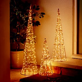 Rose Gold Cones Christmas Illuminated Christmas decoration, Set of 3 (H) 800mm