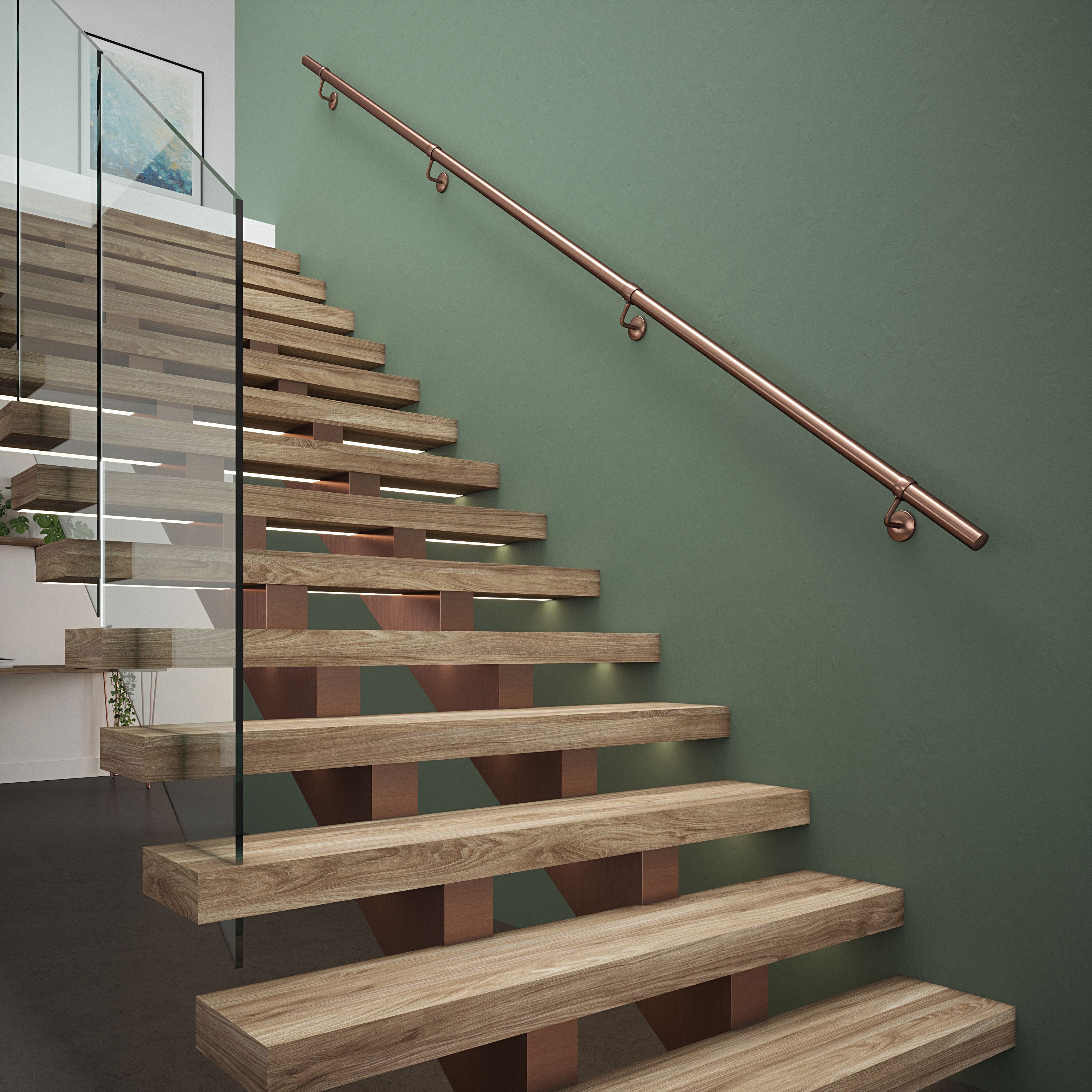 Rothley Antique Copper Steel Copper effect Rounded Handrail kit, (L)3.6m