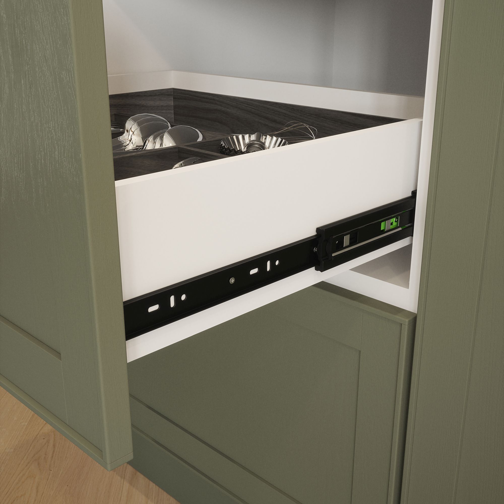 Rothley Black Push to open Ball bearing Side-fixed Drawer runner (L)605mm, Pair