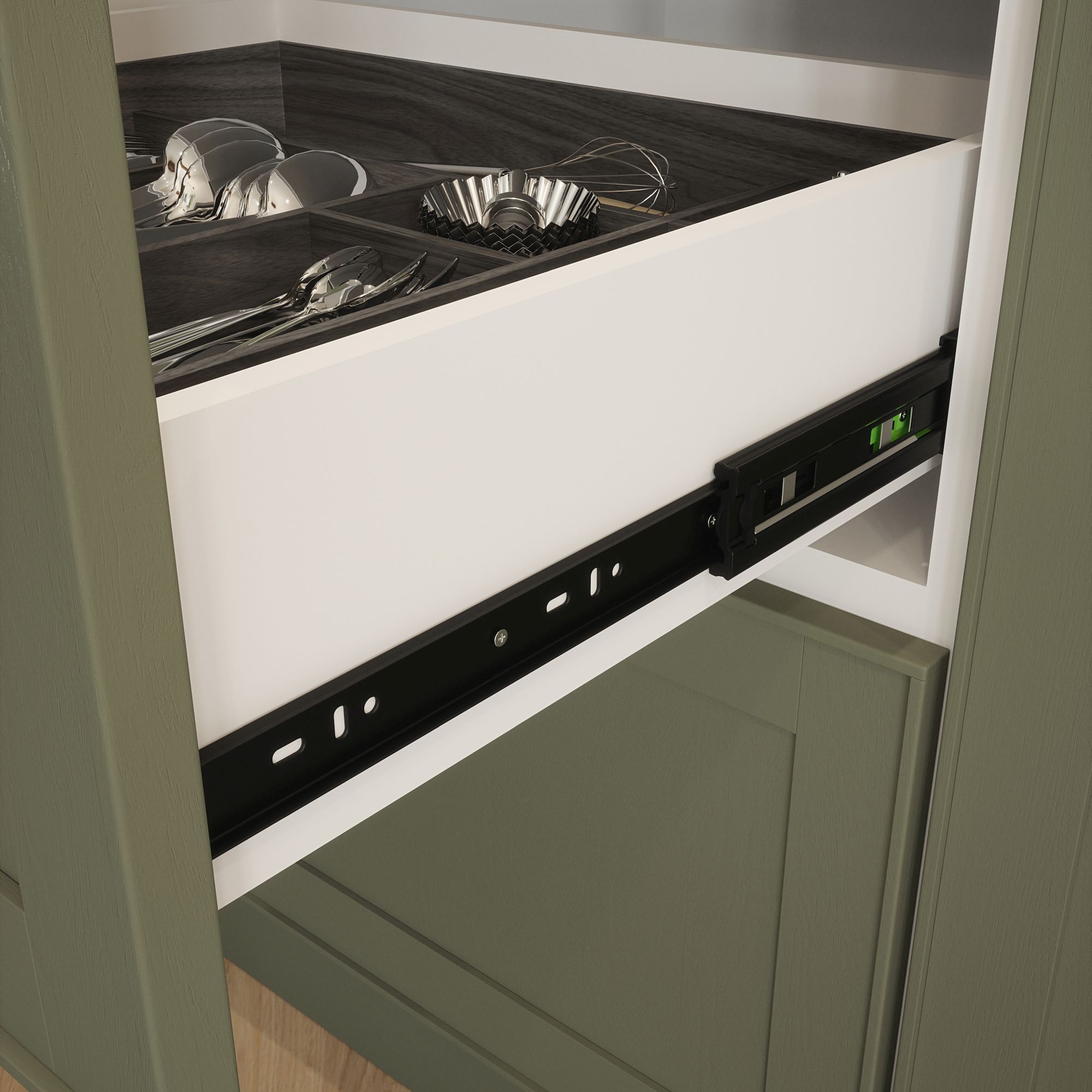 Rothley Black Push to open Ball bearing Side-fixed Drawer runner (L)605mm, Pair