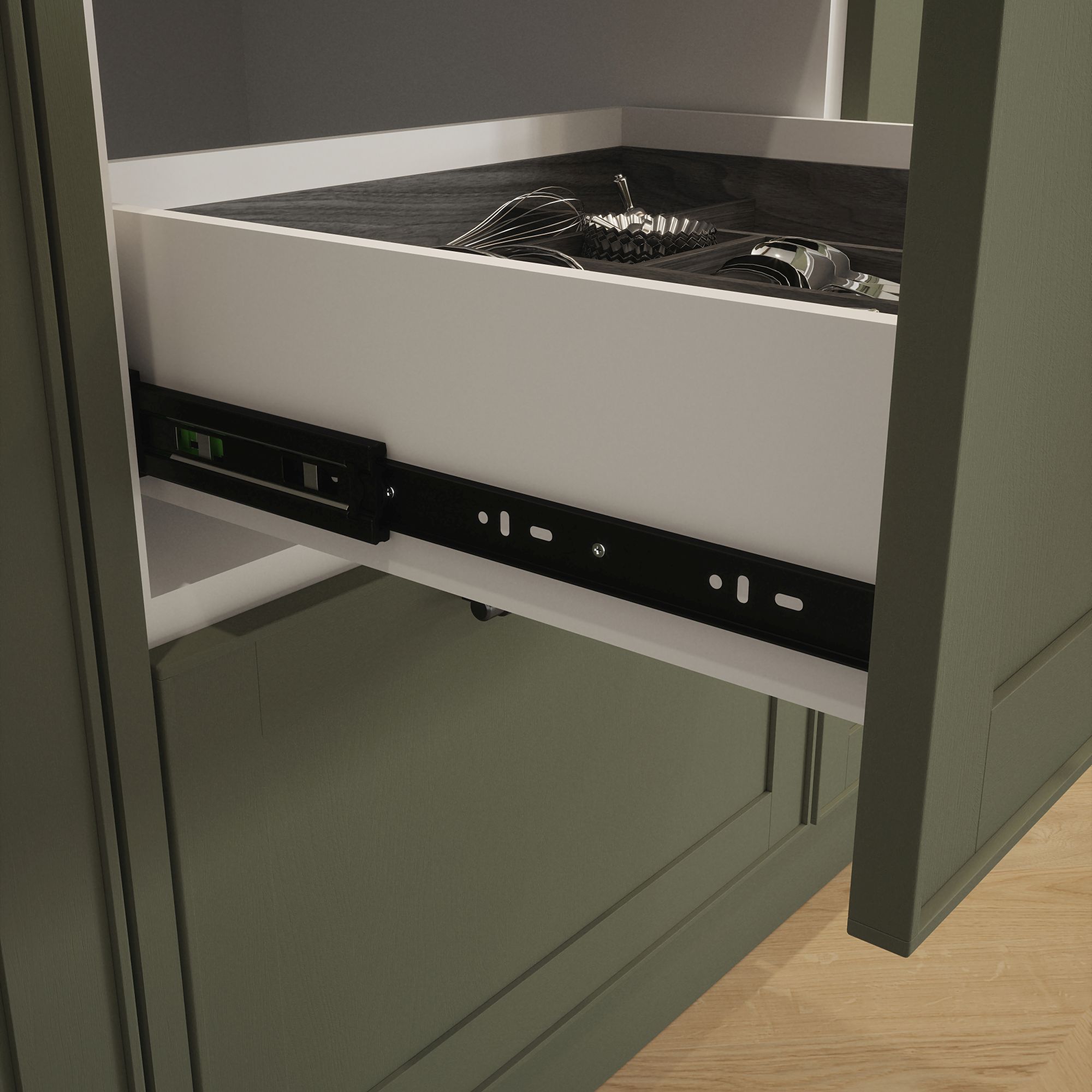 Rothley Black Push to open Ball bearing Side-fixed Drawer runner (L)605mm, Pair