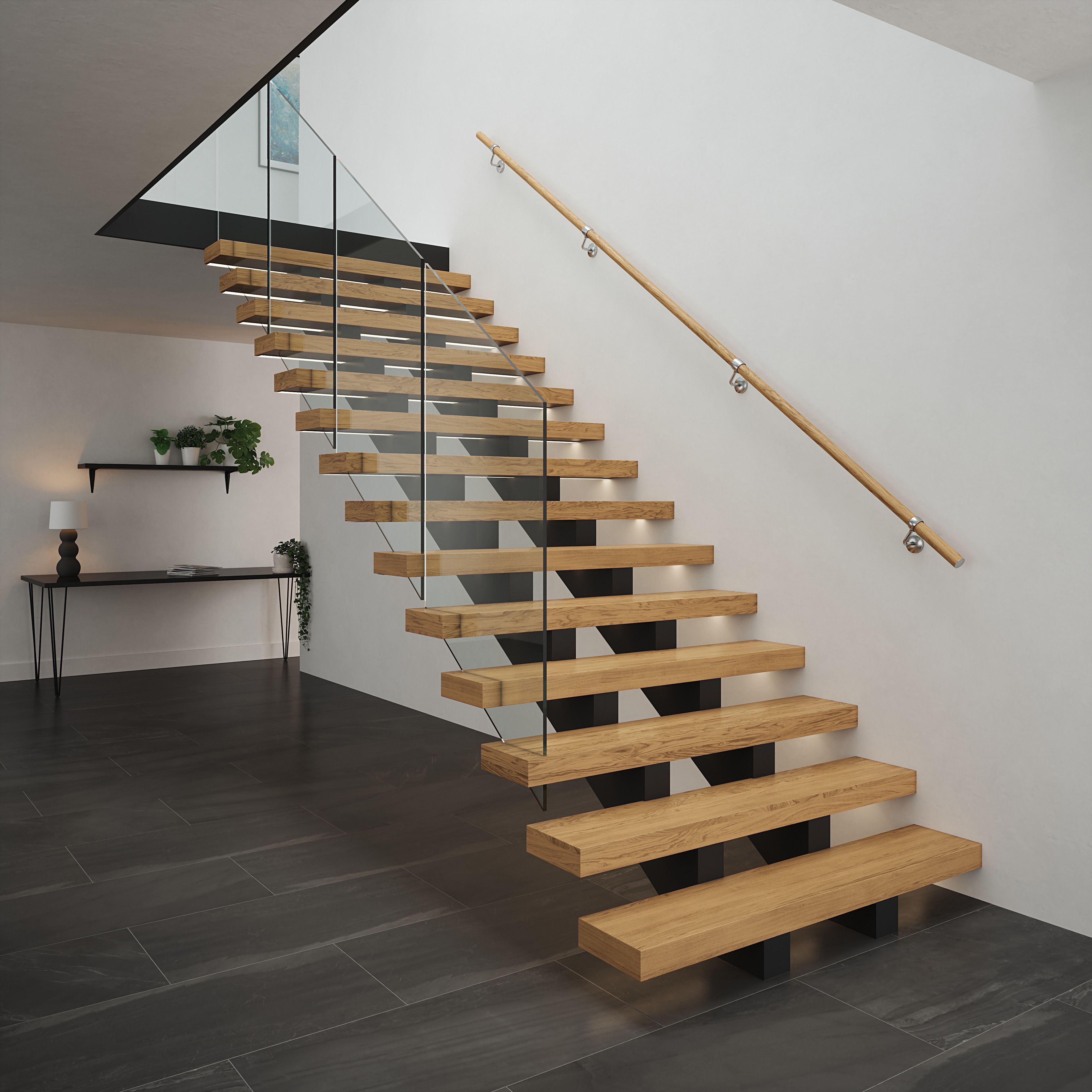 Rothley Light Oak Effect Steel Rounded Handrail kit, (L)3.6m (D)40mm