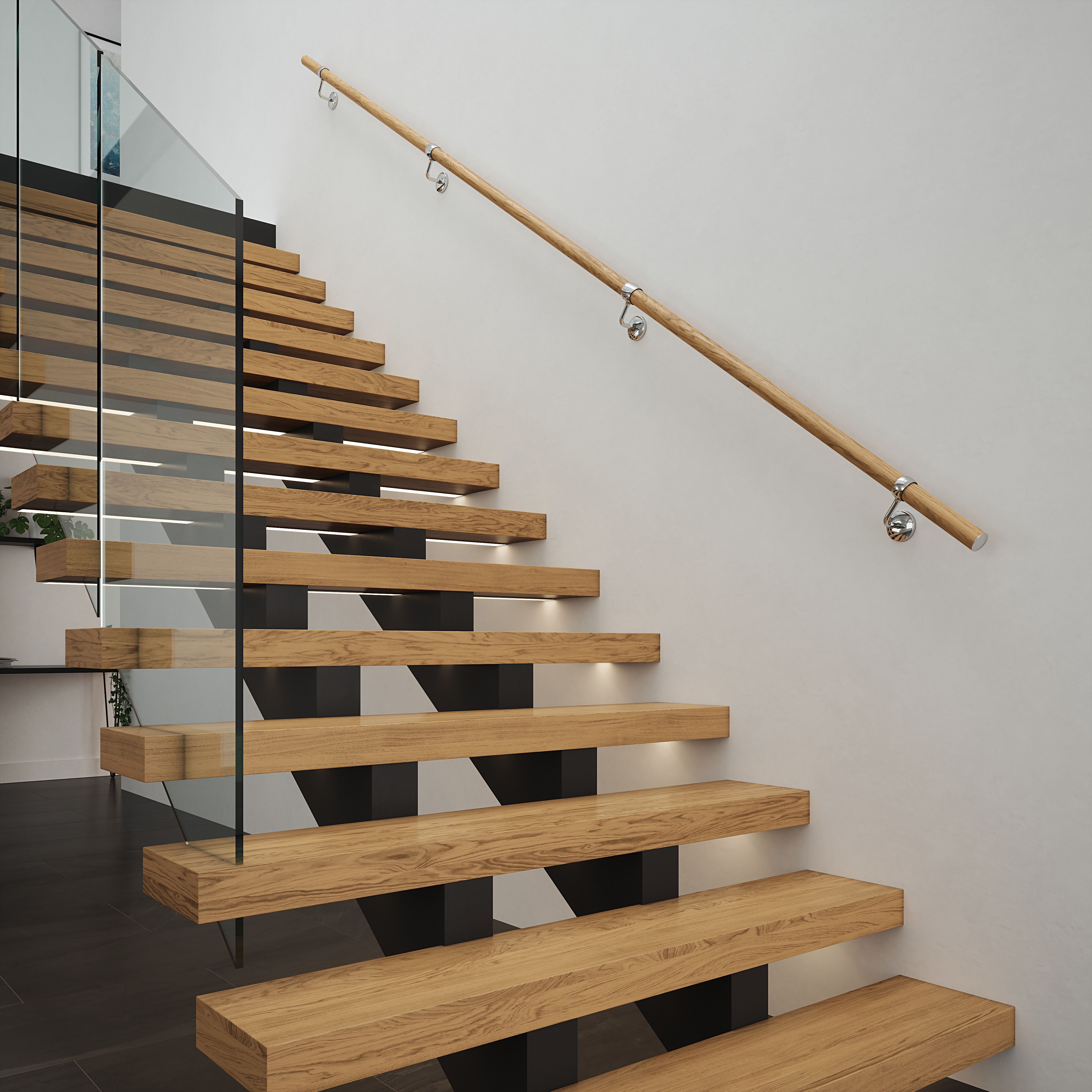 Rothley Light Oak Effect Steel Rounded Handrail kit, (L)3.6m (D)40mm